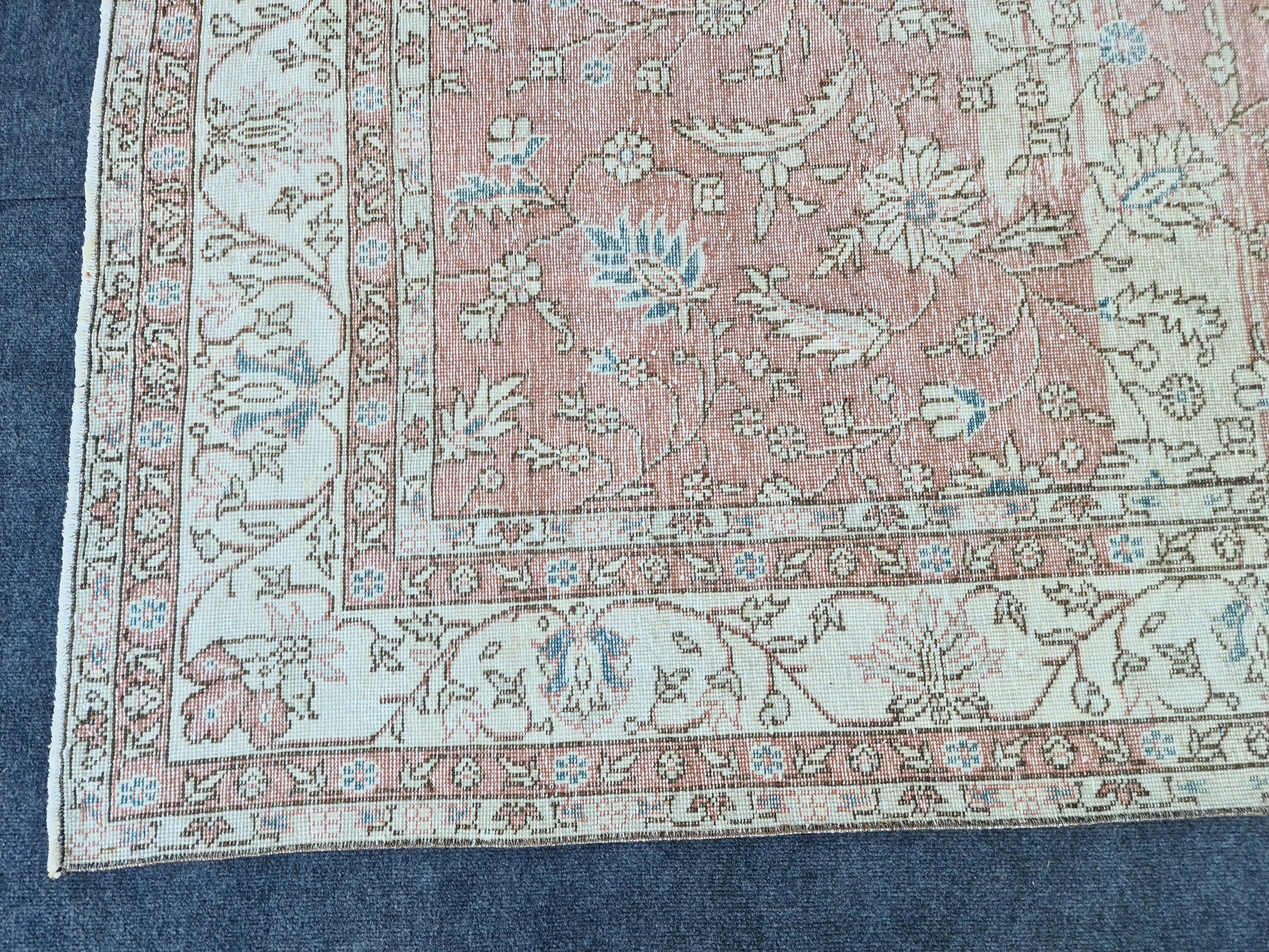 Muted Oushak Rug: 6.85x9.85 ft, Handmade Vintage Turkish Wool Carpet