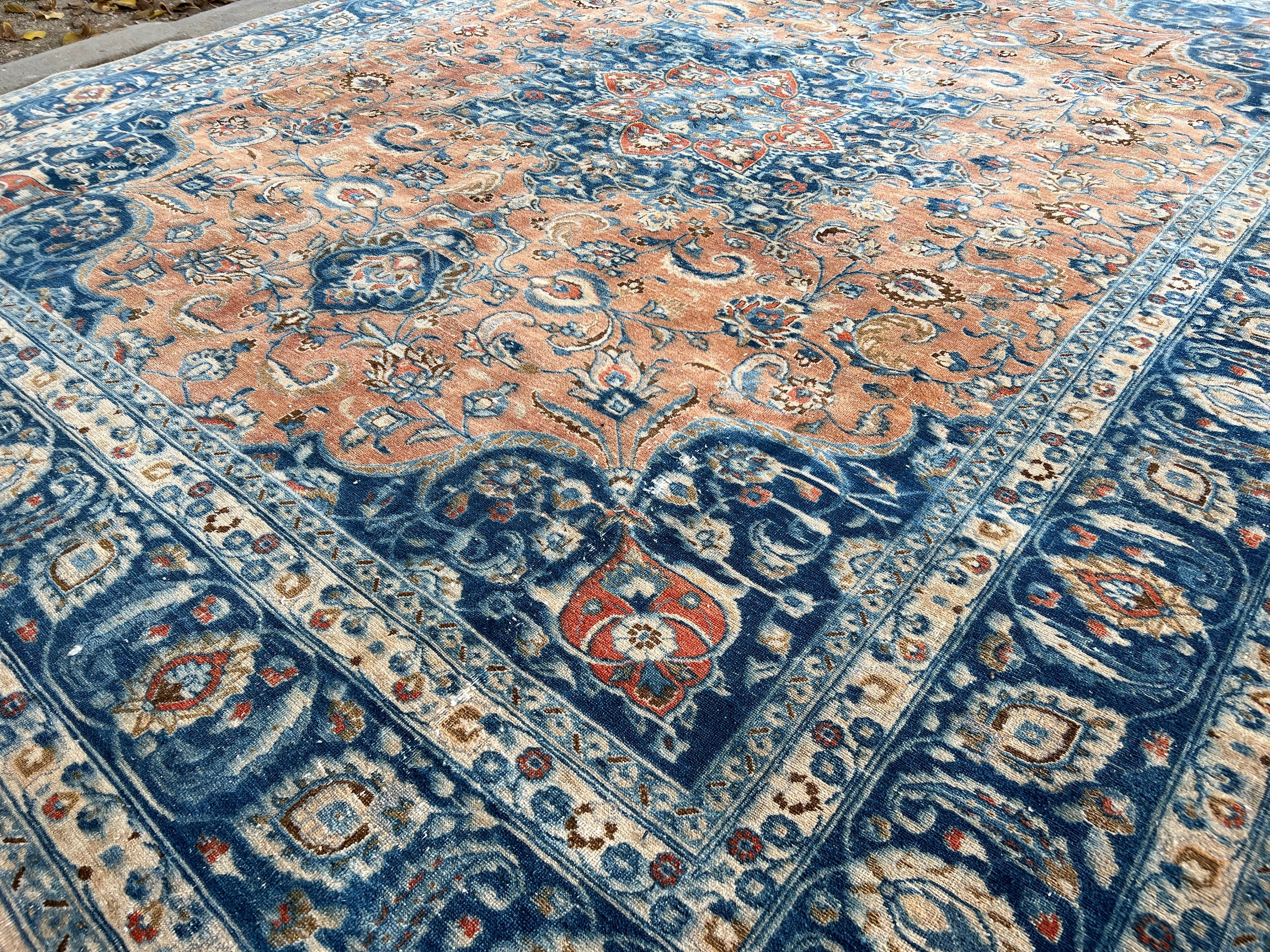 10x12 Vintage Turkish Wool Rug: Large Hand-Knotted Oushak Area Rug