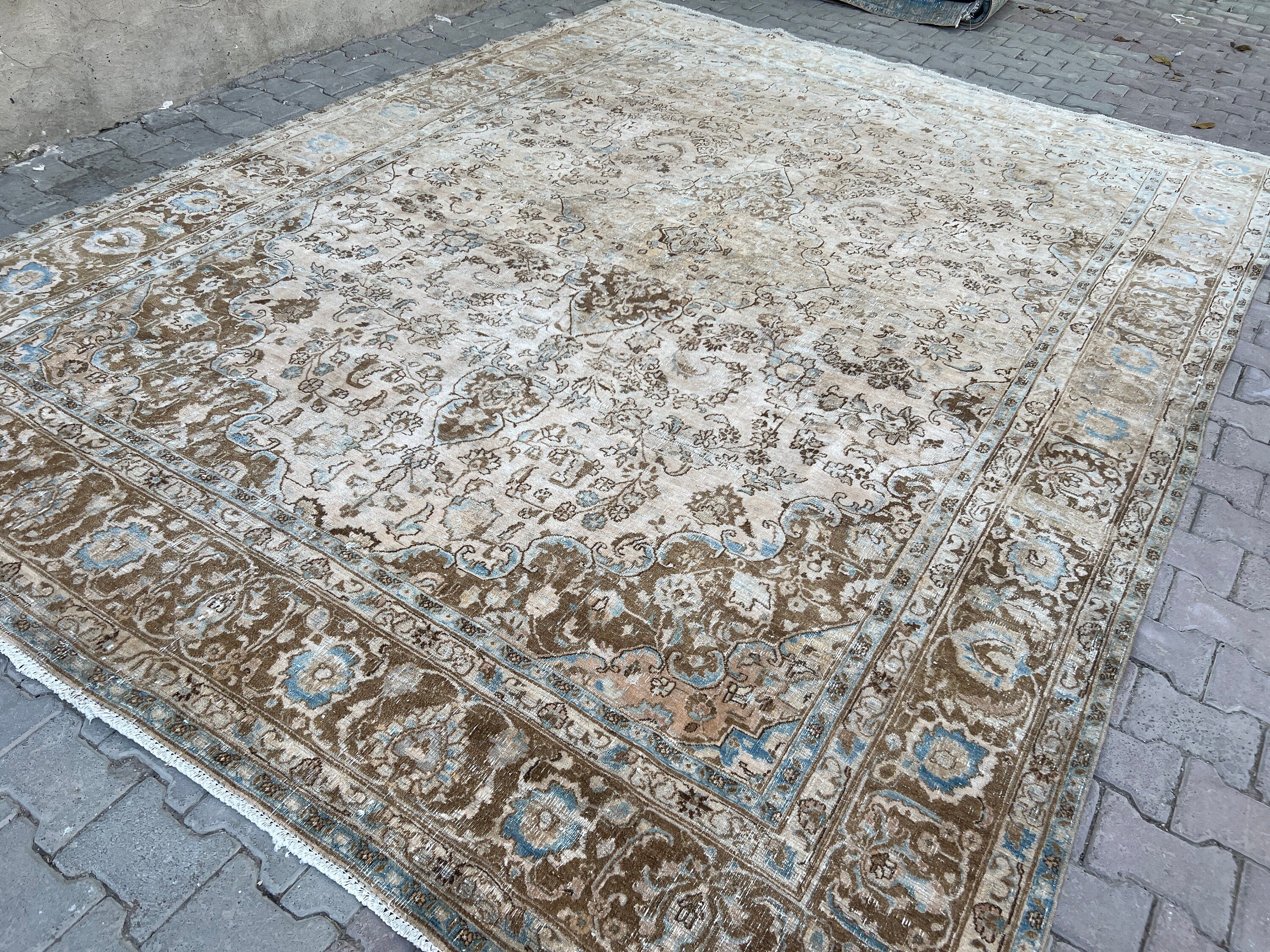 Extra Large Hand Knotted Wool Rug: Vintage Turkish Carpet (9.35x12.70 ft)