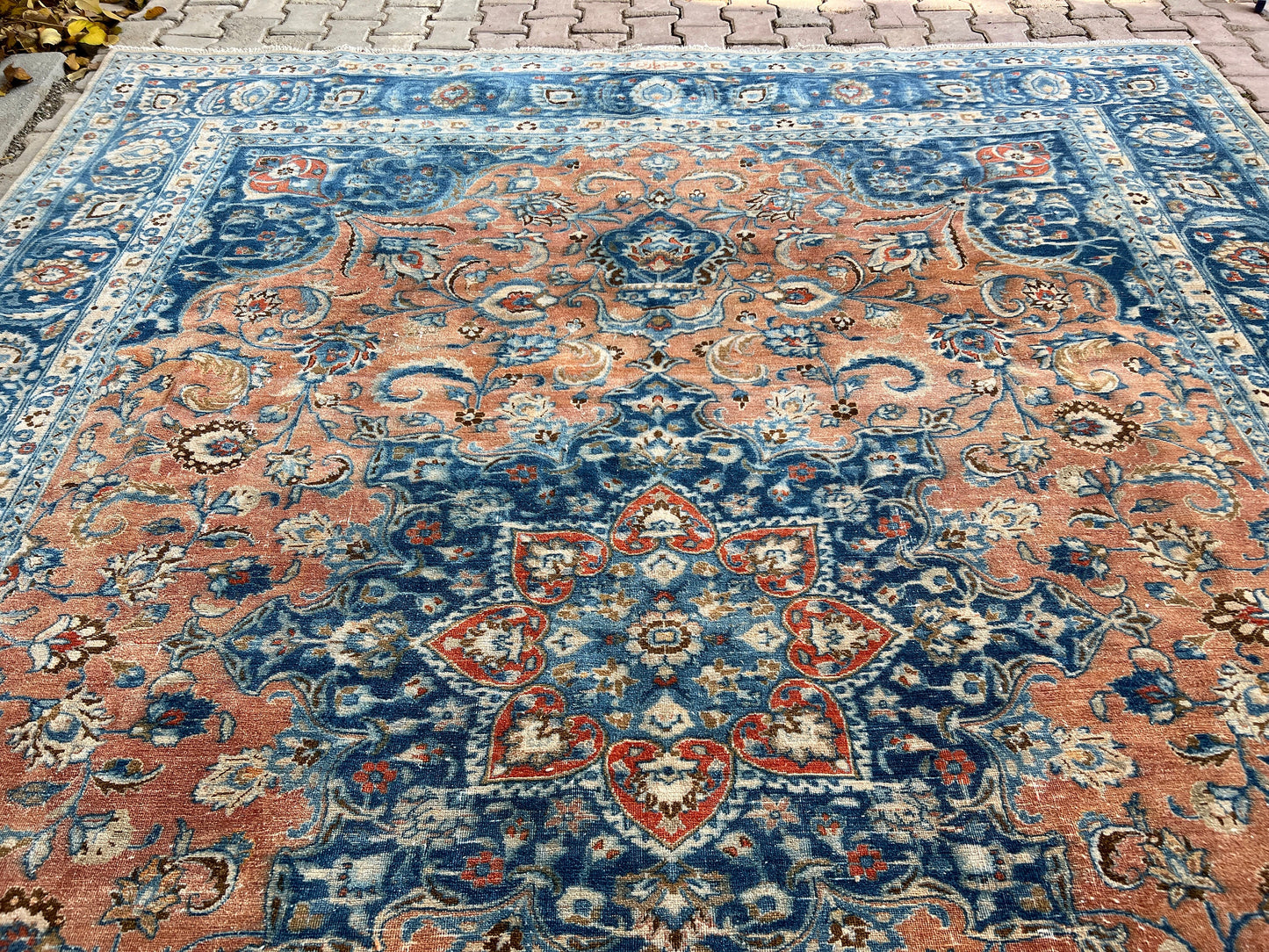 10x12 Vintage Turkish Wool Rug: Large Hand-Knotted Oushak Area Rug