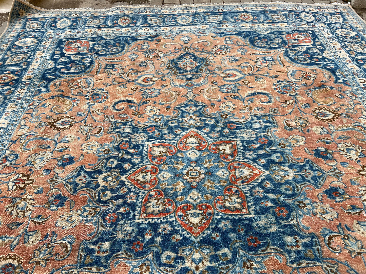 10x12 Vintage Turkish Wool Rug: Large Hand-Knotted Oushak Area Rug