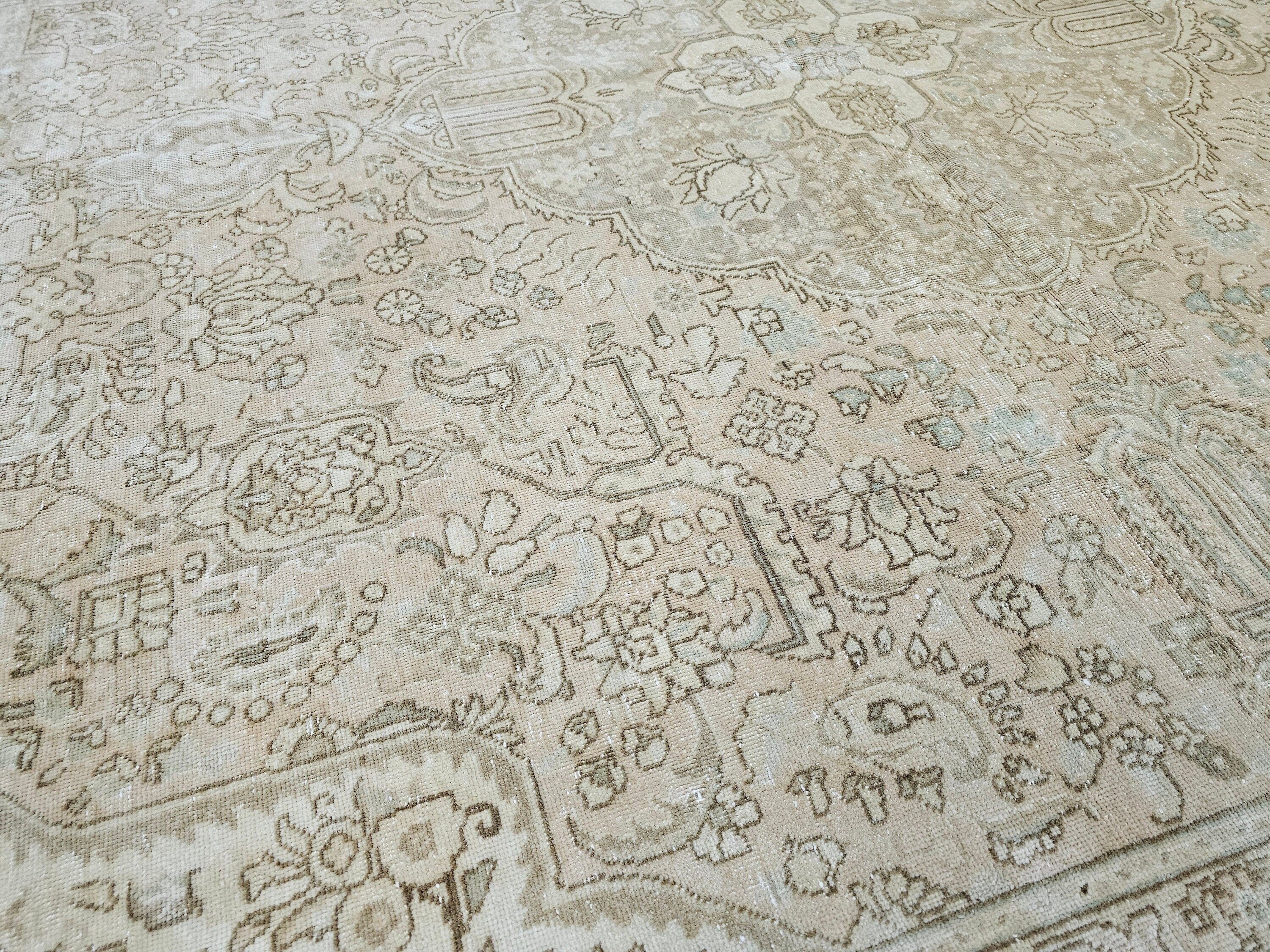 9x12 Wool Oushak Rug: Neutral Beige Faded Turkish Area Rug