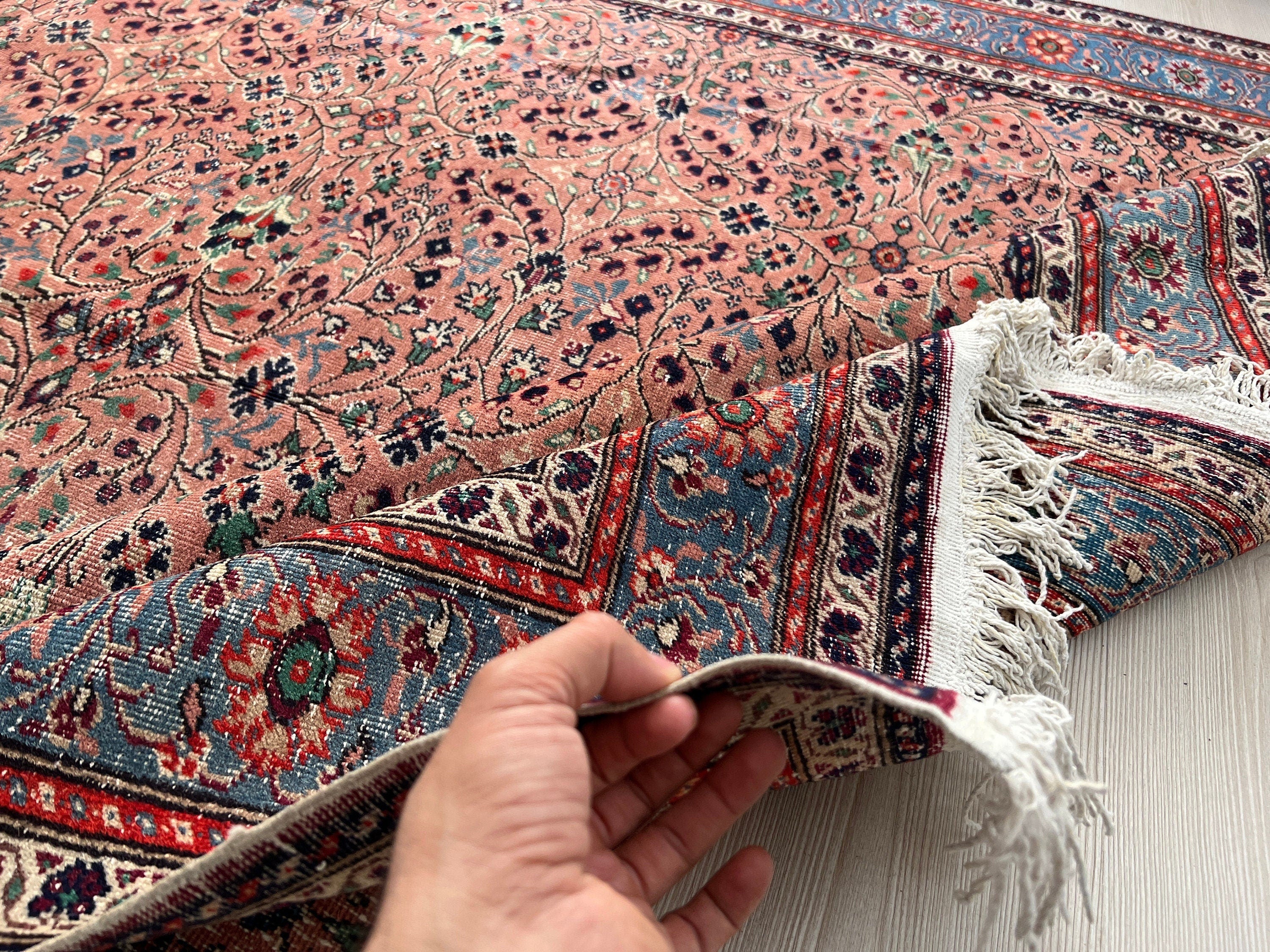 7x10 Vintage Turkish Oushak Rug: Hand-Knotted Floral Wool Carpet