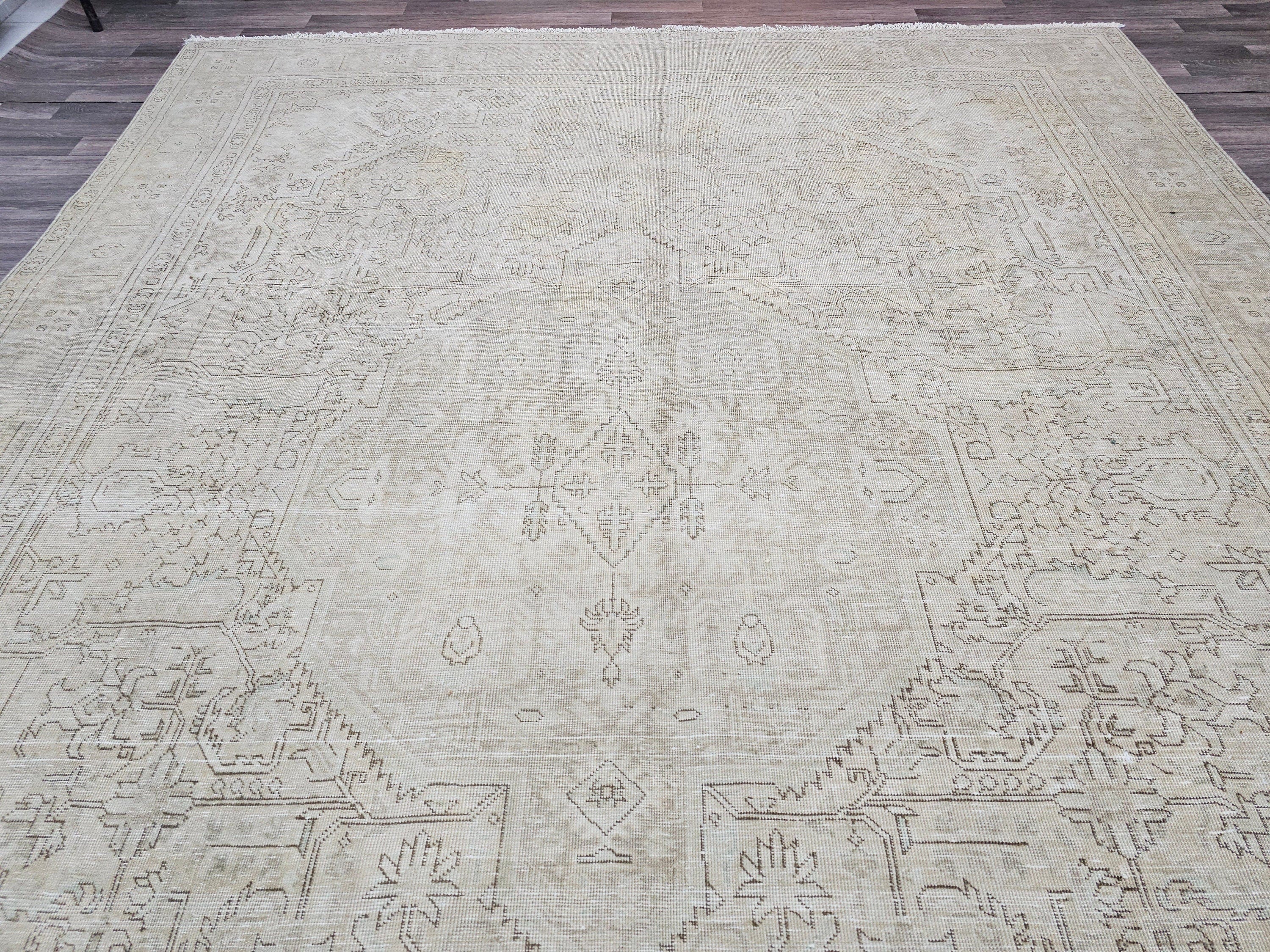 10x12 Neutral Vintage Muted Turkish Area Rug Tan Beige Brown