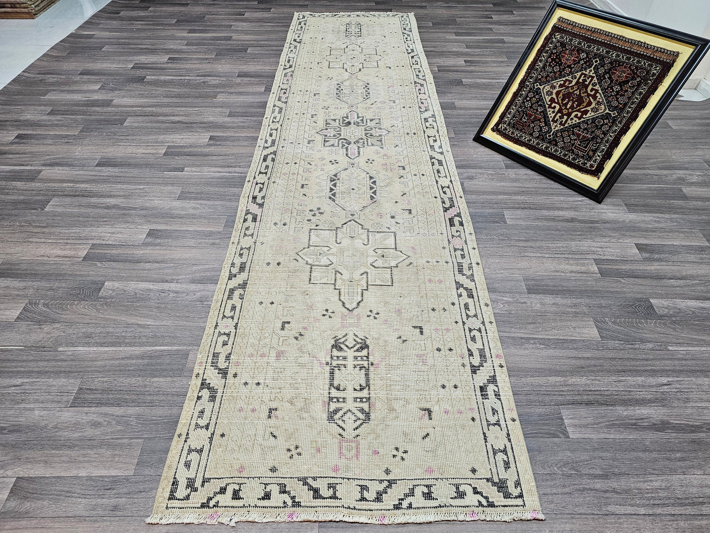 3x12 Neutral Oushak Runner/ Vintage Turkish Runner for Hallway and Kitchen/ Wool Runner Rug/ Carpet Runner