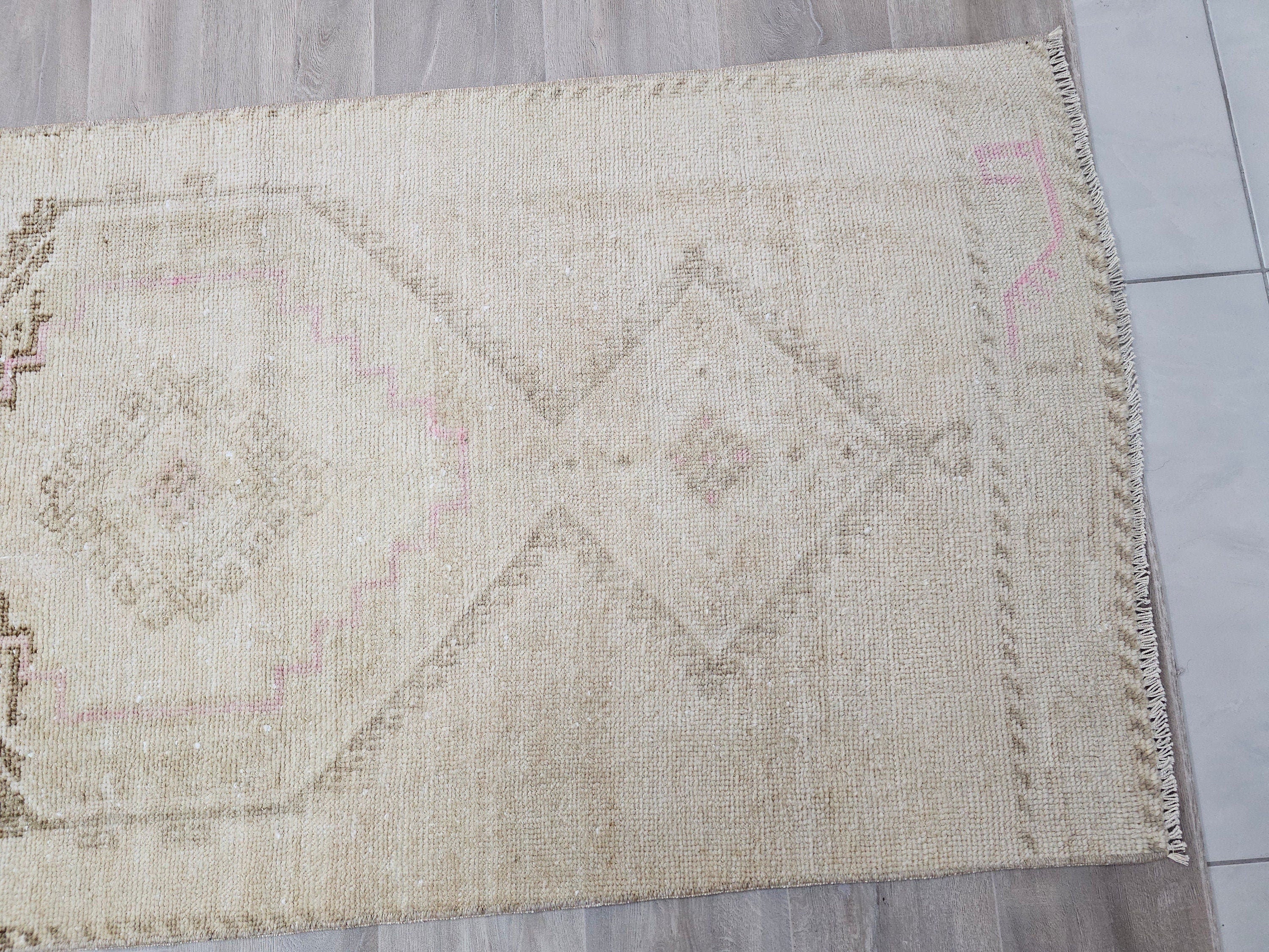Hand Knotted Wool Turkish Runner Rug: Neutral Oushak Stair Runner (3x14 ft)