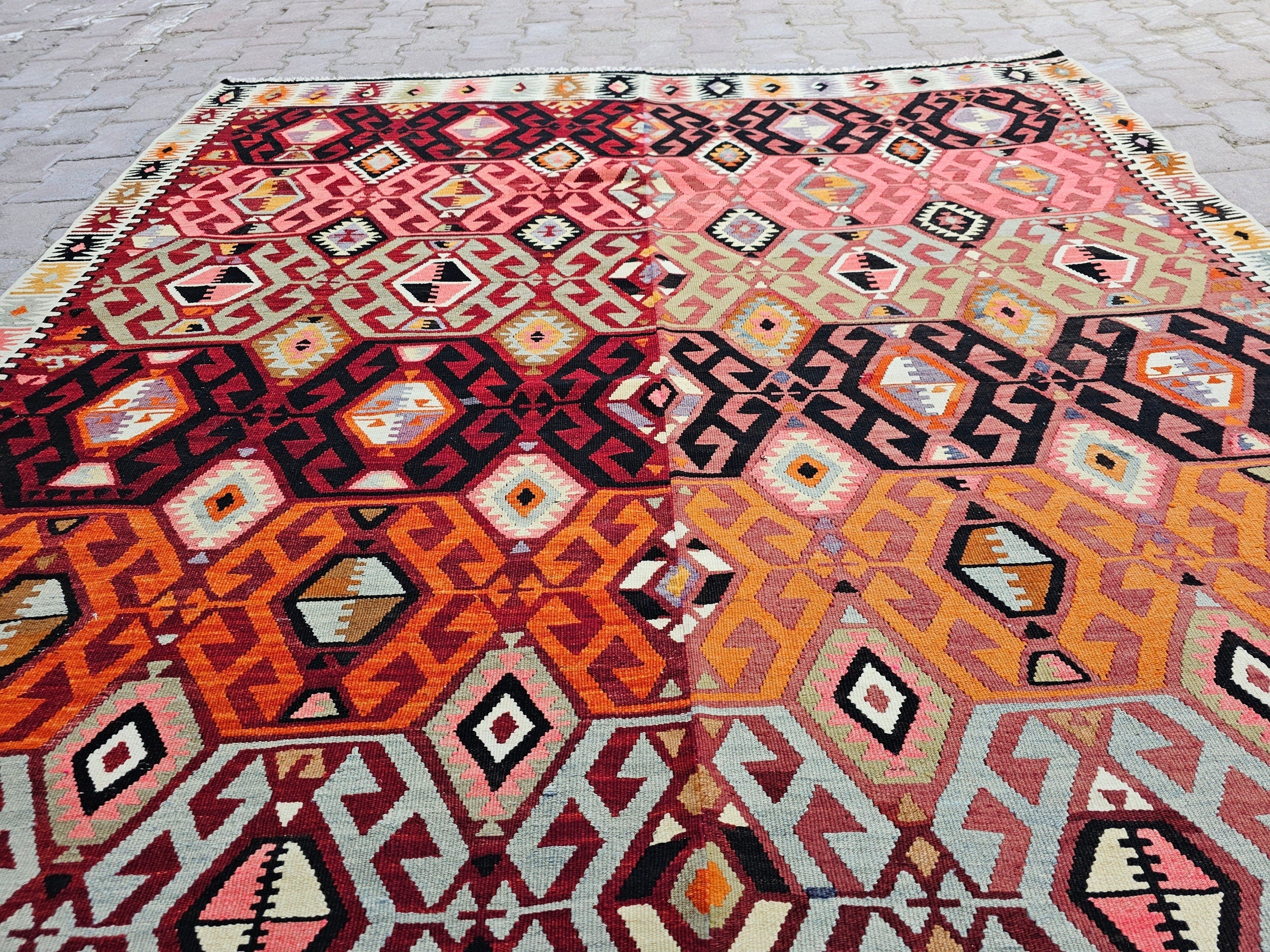 Handmade Vintage Turkish Kilim Rug: Large Bohemian Area Carpet (6.50x11.60 Feet)