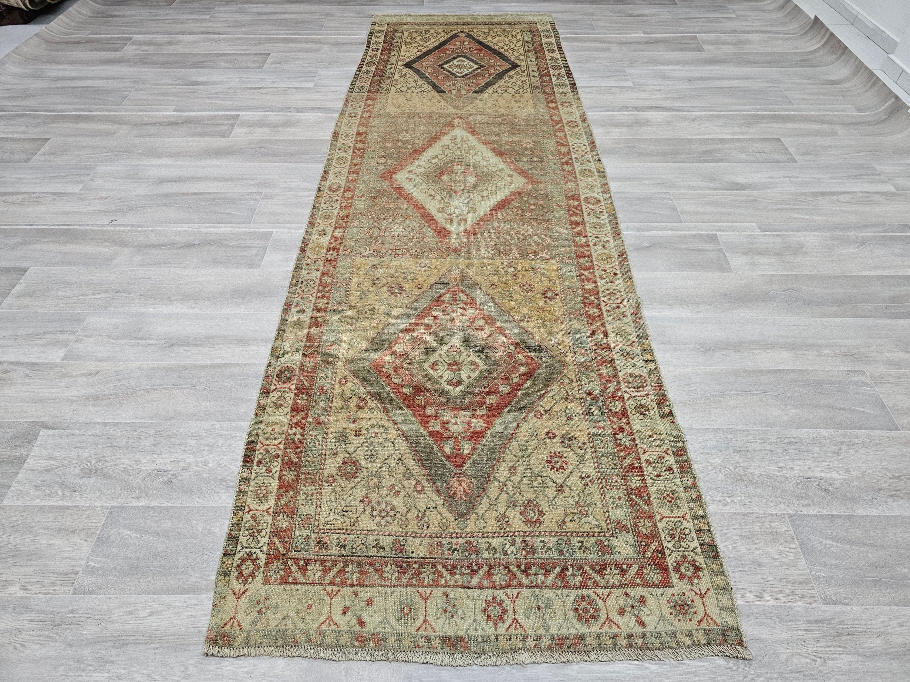 Vintage Turkish Runner Rug: Hand-Knotted Wool, Farmhouse Decor (3.60x10.50 feet)