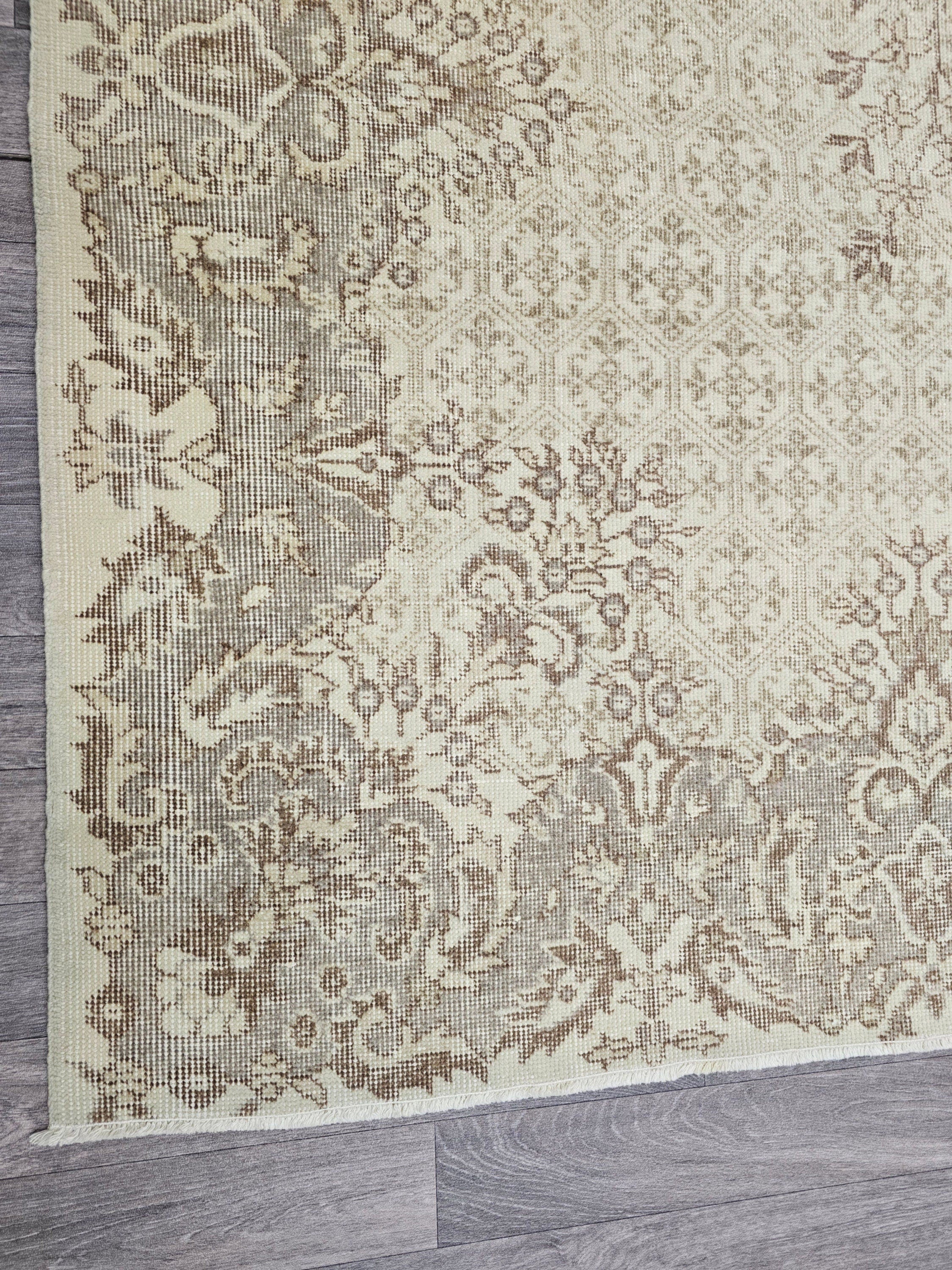 7x10 Neutral Oushak Rug: Hand-Knotted Vintage Wool Area Rug