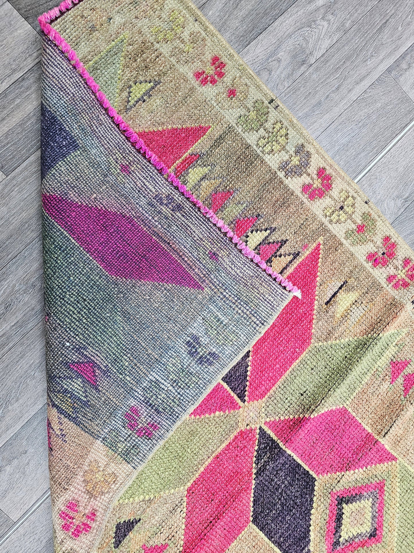 Vintage Wool Runner Rug: 3x11 Herki Turkish Hallway Rug