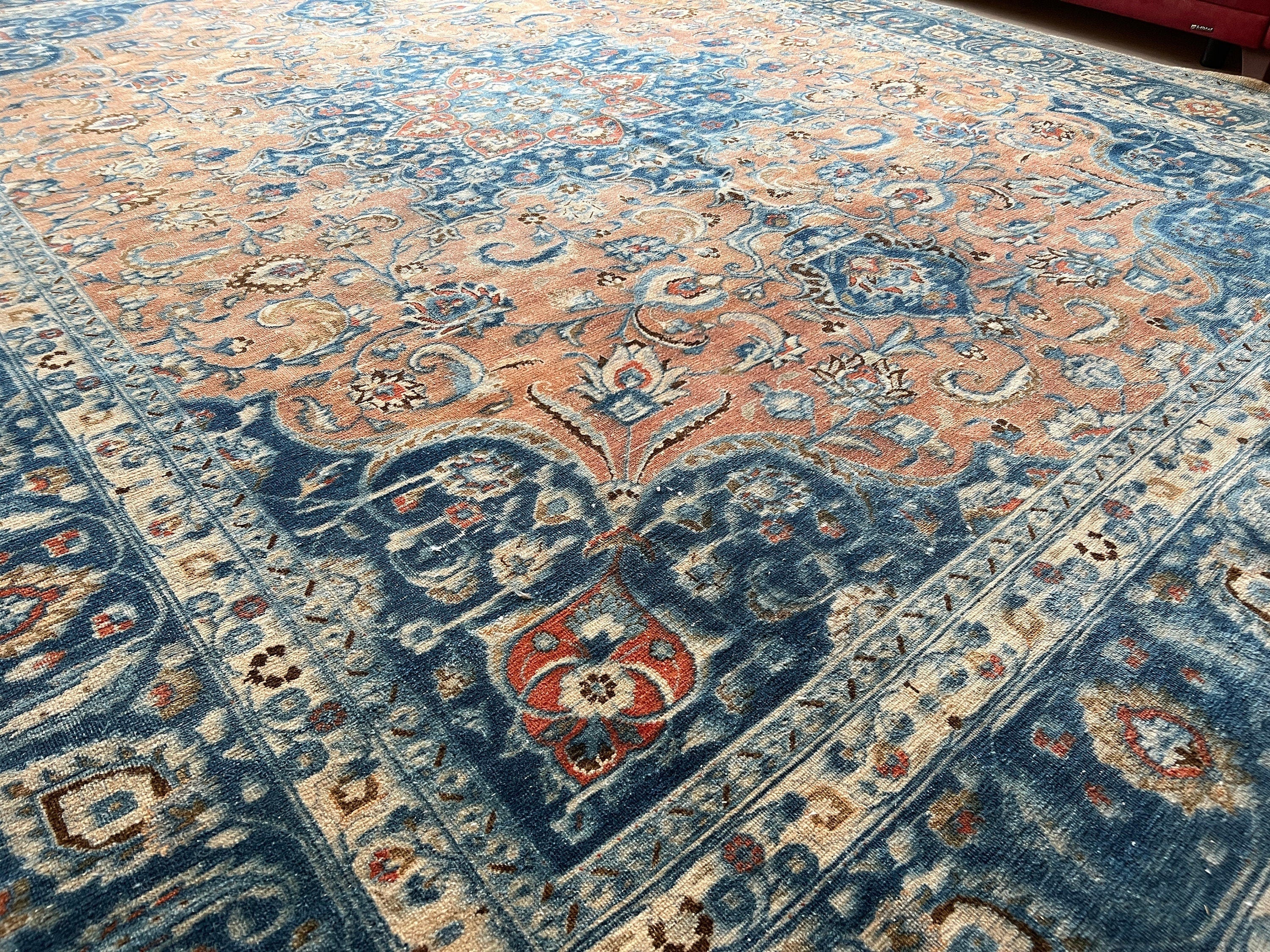 Large Vintage Turkish Wool Rug: Hand-Knotted Persian Design (10x12.45 ft)