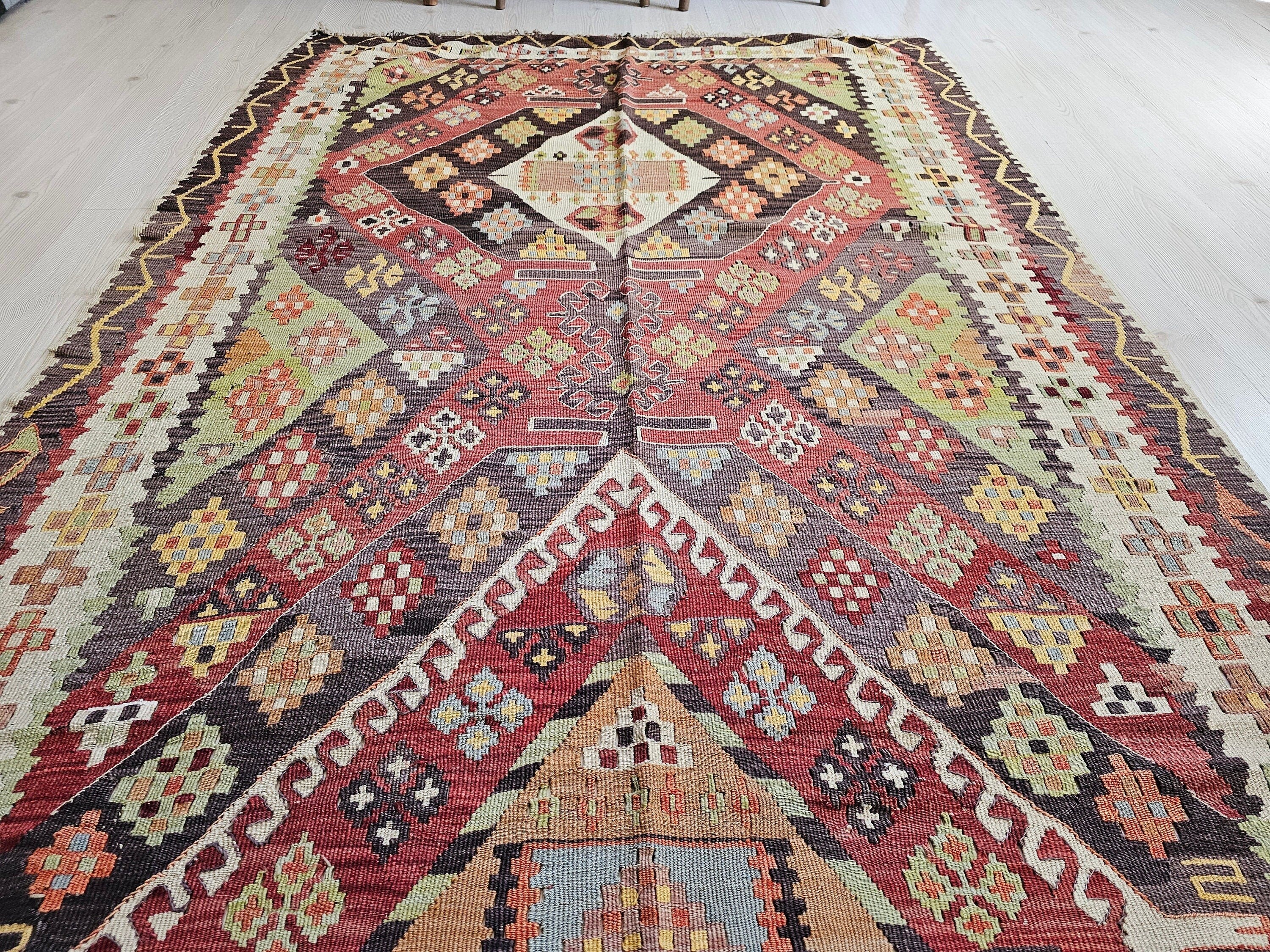 Vintage Kilim Runner Rug: Handmade Wool Turkish Oushak, 5x12 ft