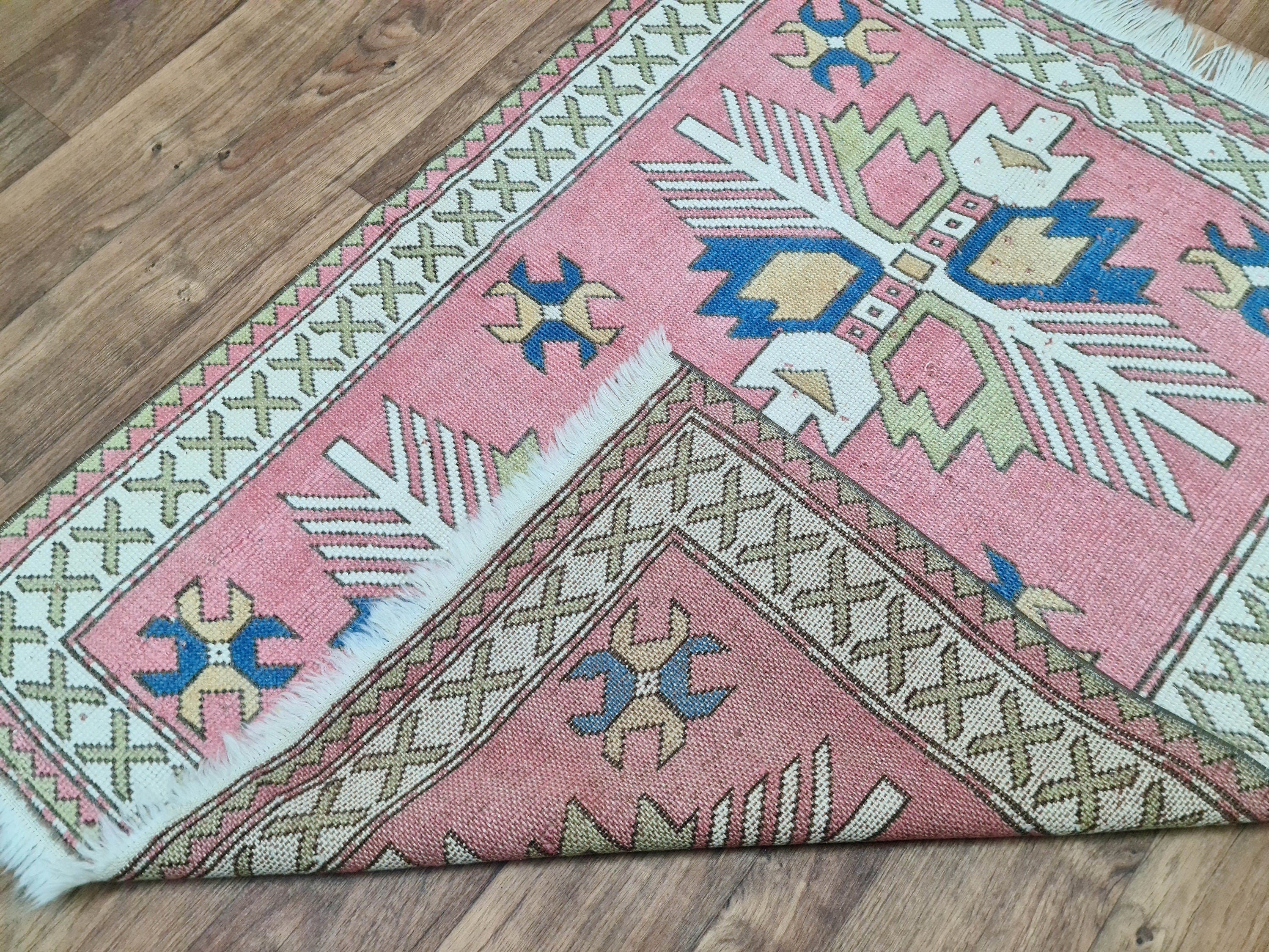 Vintage Oushak Rug: 4x4.5 Hand-Knotted Turkish Wool Carpet
