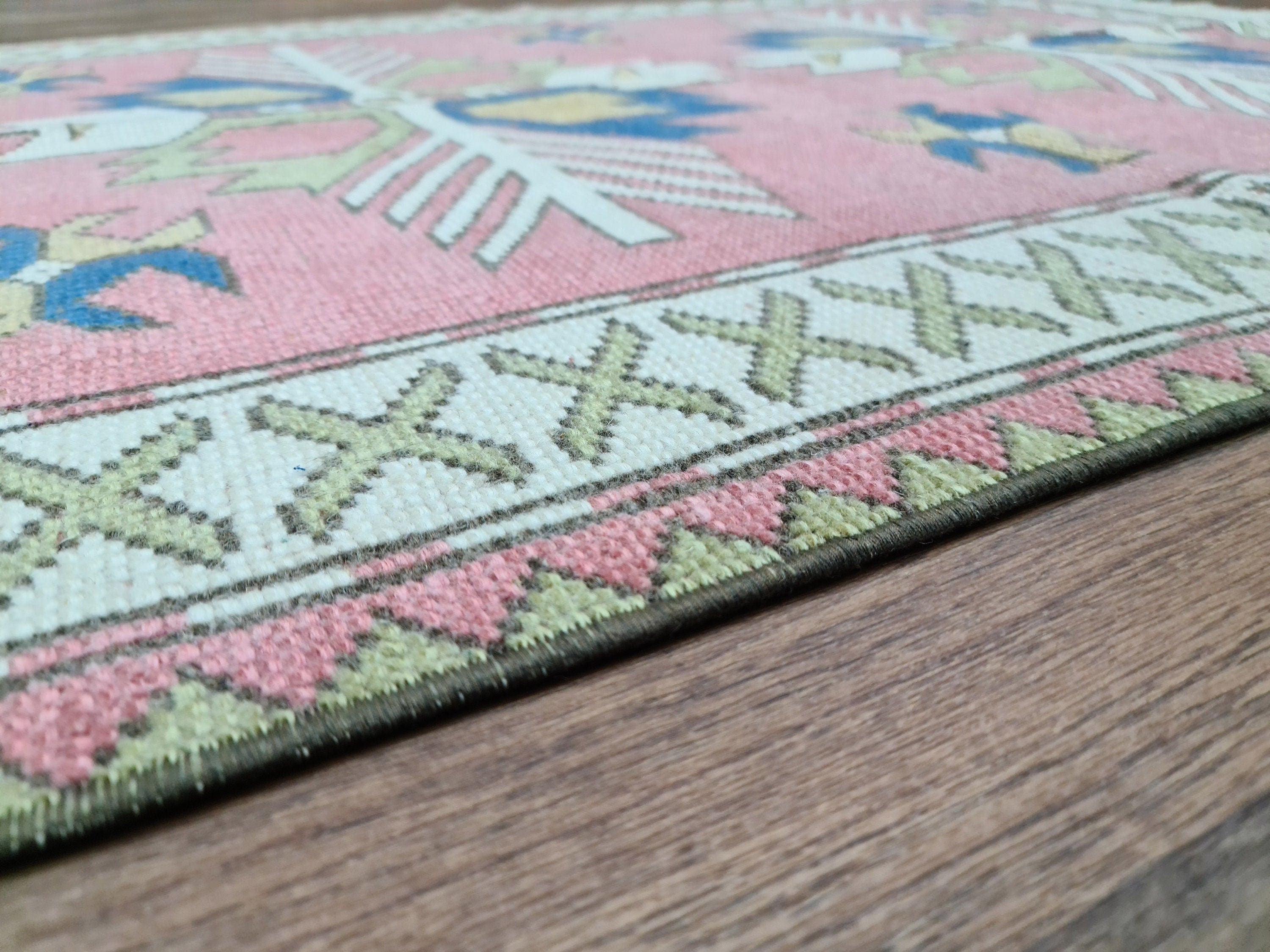 Vintage Oushak Rug: 4x4.5 Hand-Knotted Turkish Wool Carpet