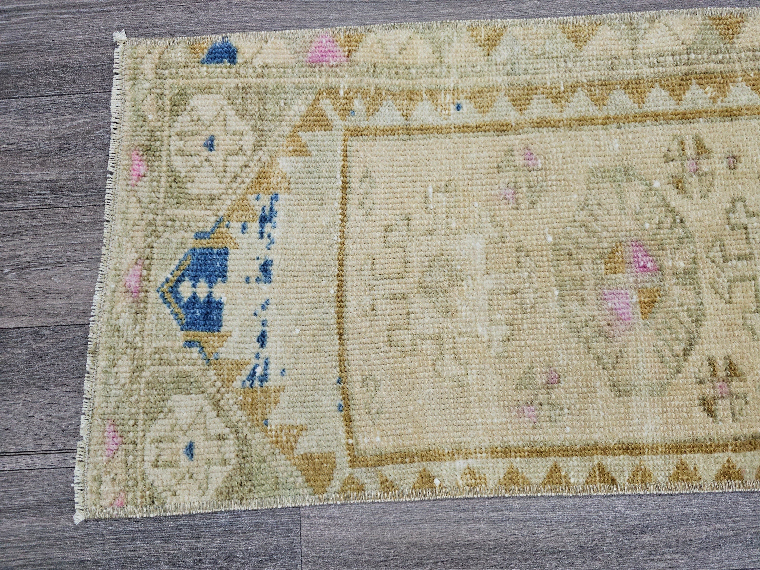 Vintage Turkish Oushak Doormat Bath Mat Neutral - 15x33 inches