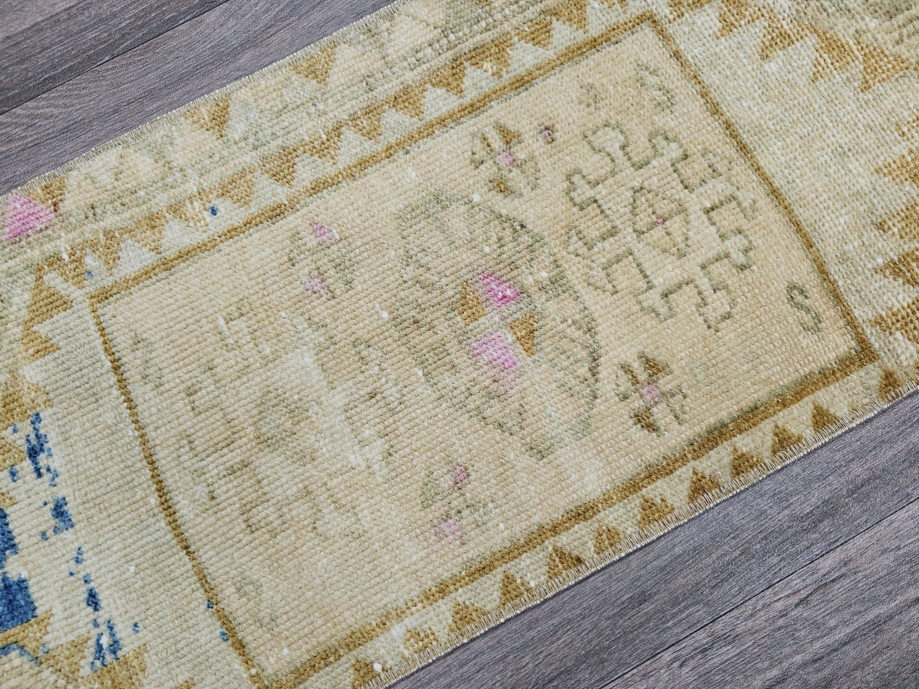 Vintage Turkish Oushak Doormat Bath Mat Neutral - 15x33 inches