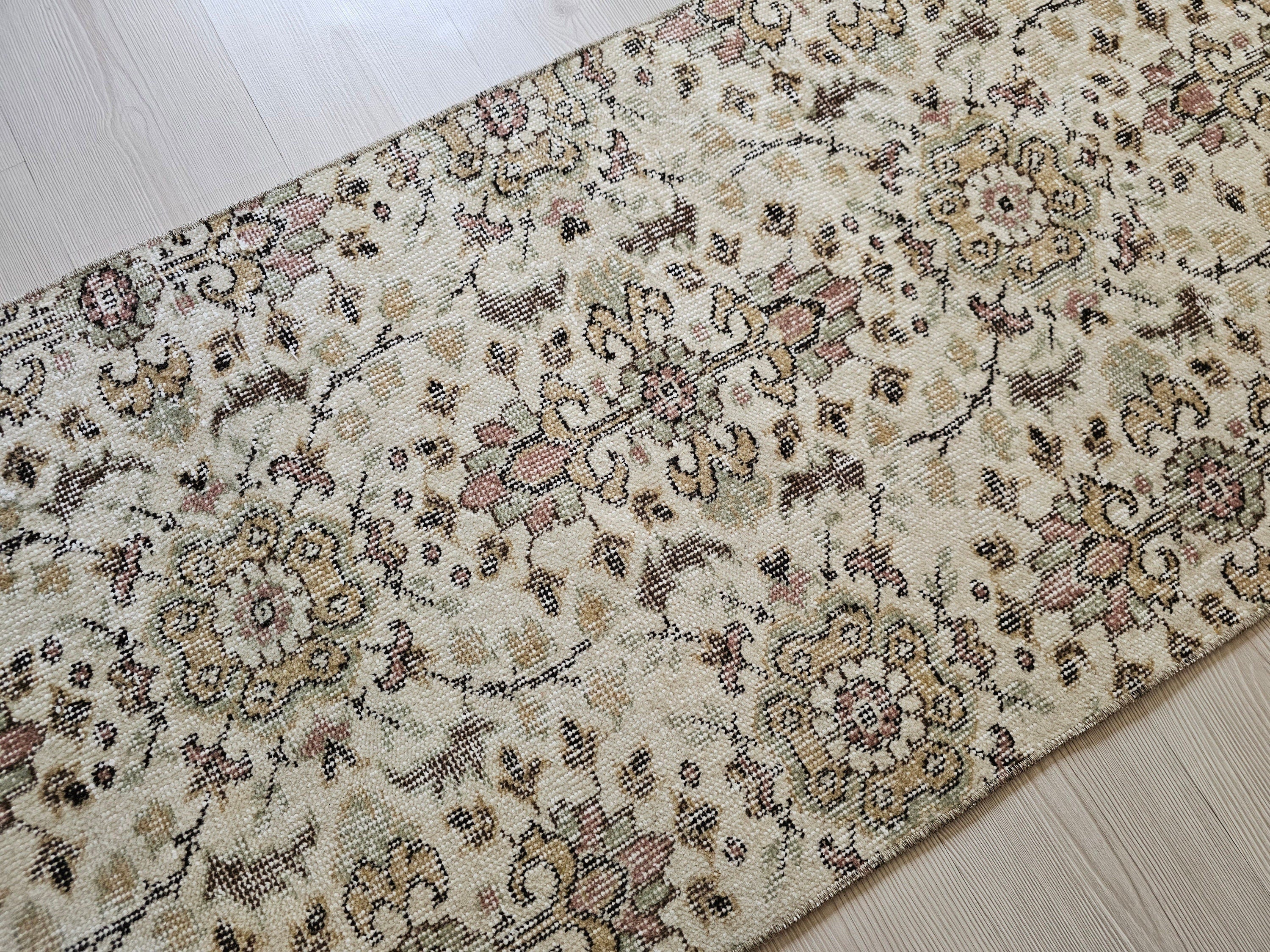 Hand Knotted Wool Runner Rug: 2x10 Vintage Floral Oushak Design