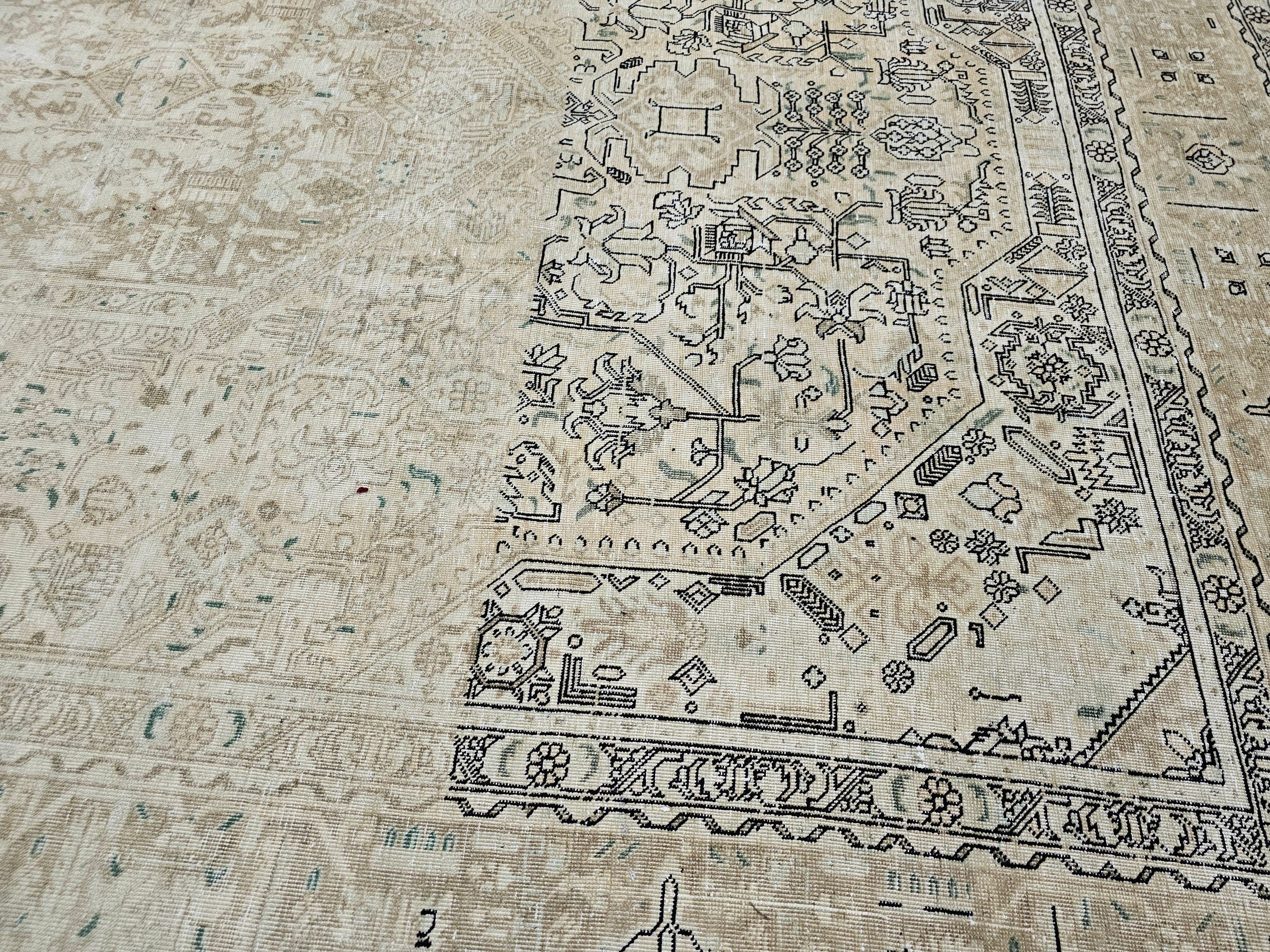 9x12 Antique Tabriz Carpet/ Vintage Anatolian Wool Rug /9.35x12.30 feet