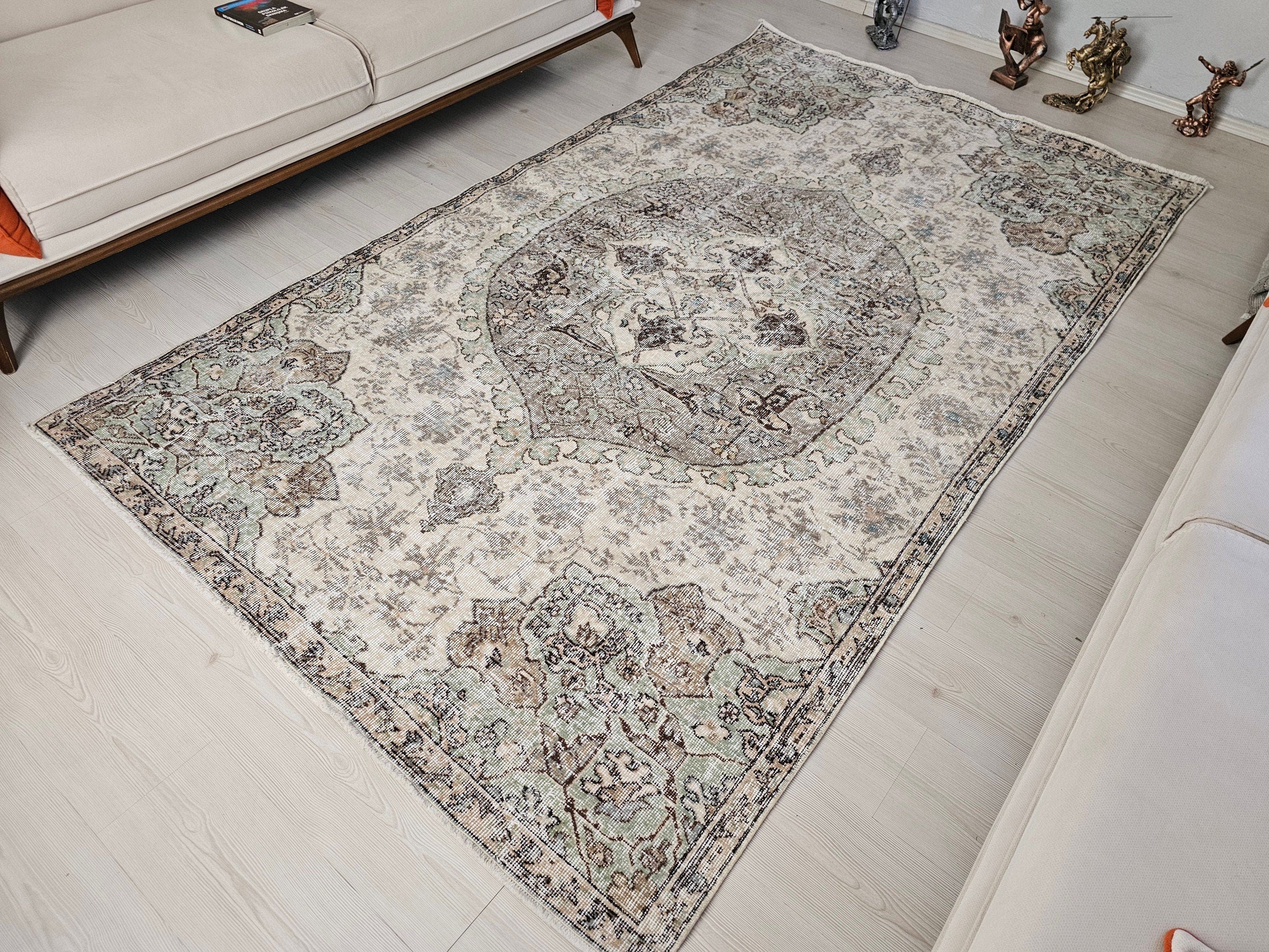 Hand-Knotted Wool Oushak Rug: 6x9 Vintage Turkish Area Rug