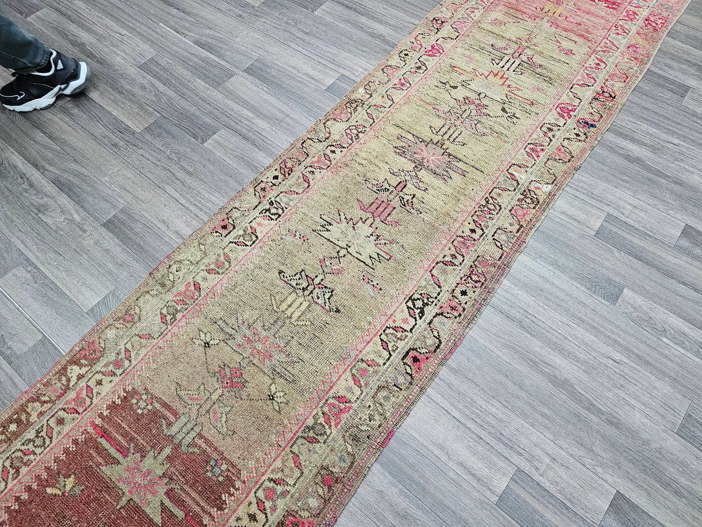Antique Turkish Wool Runner Rug: Muted Pastel Herki Hallway Rug