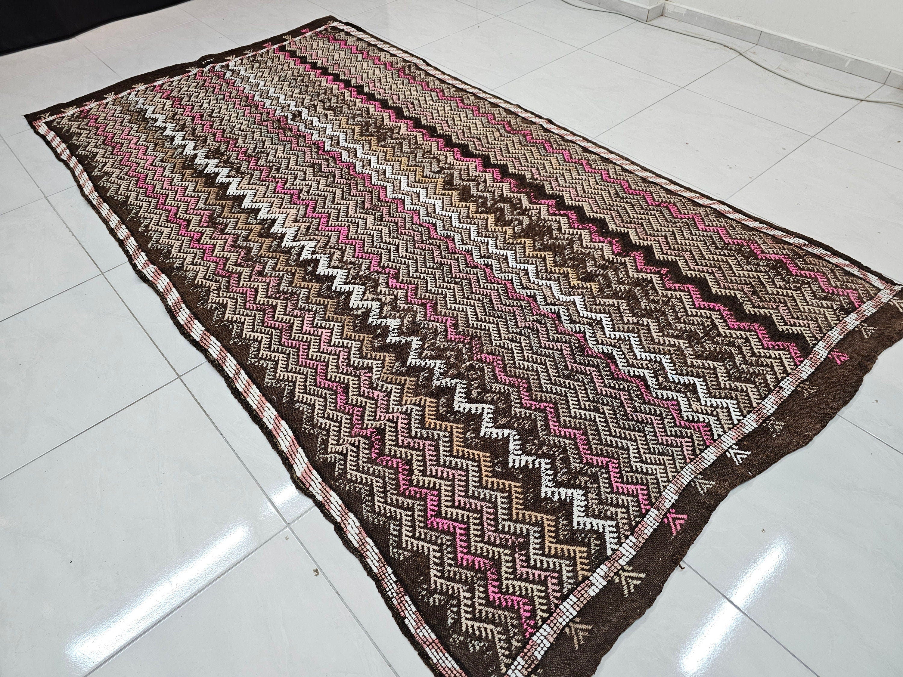 Hand Knotted Wool Turkish Rug: Vintage Office Decor (5.50x10.10 ft)
