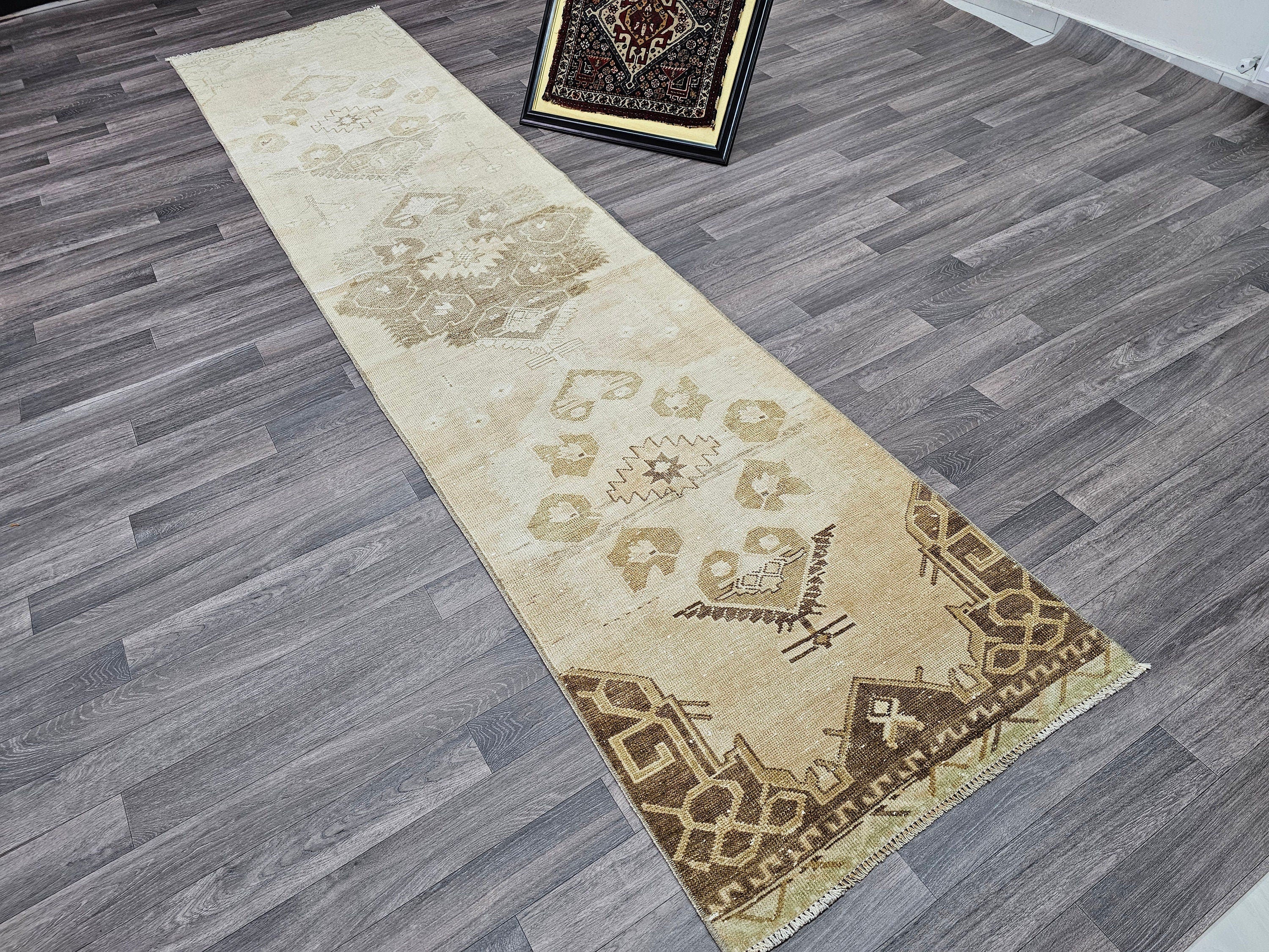 Neutral Turkish Oushak Runner Muted Beige Brown