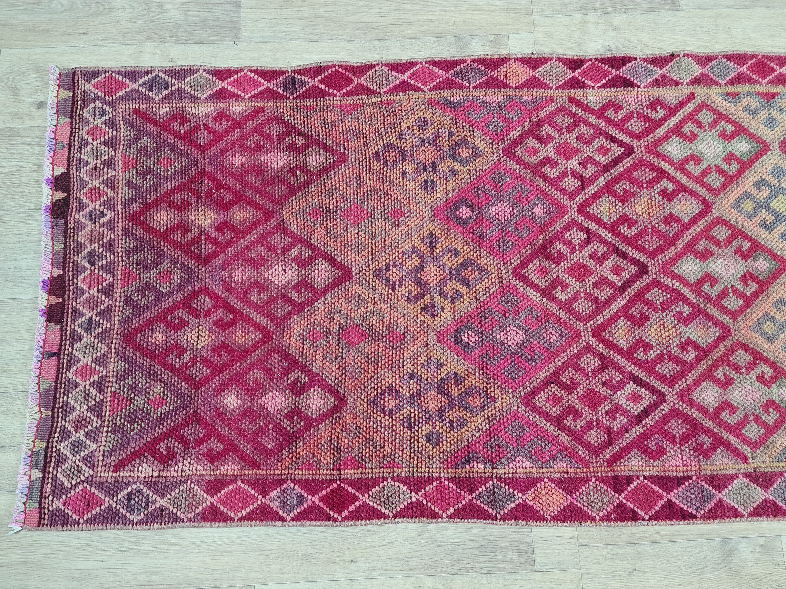Purple Oushak Runner Rug: Hand-Knotted Wool, Vintage Turkish Design (2.75x14.4 ft)