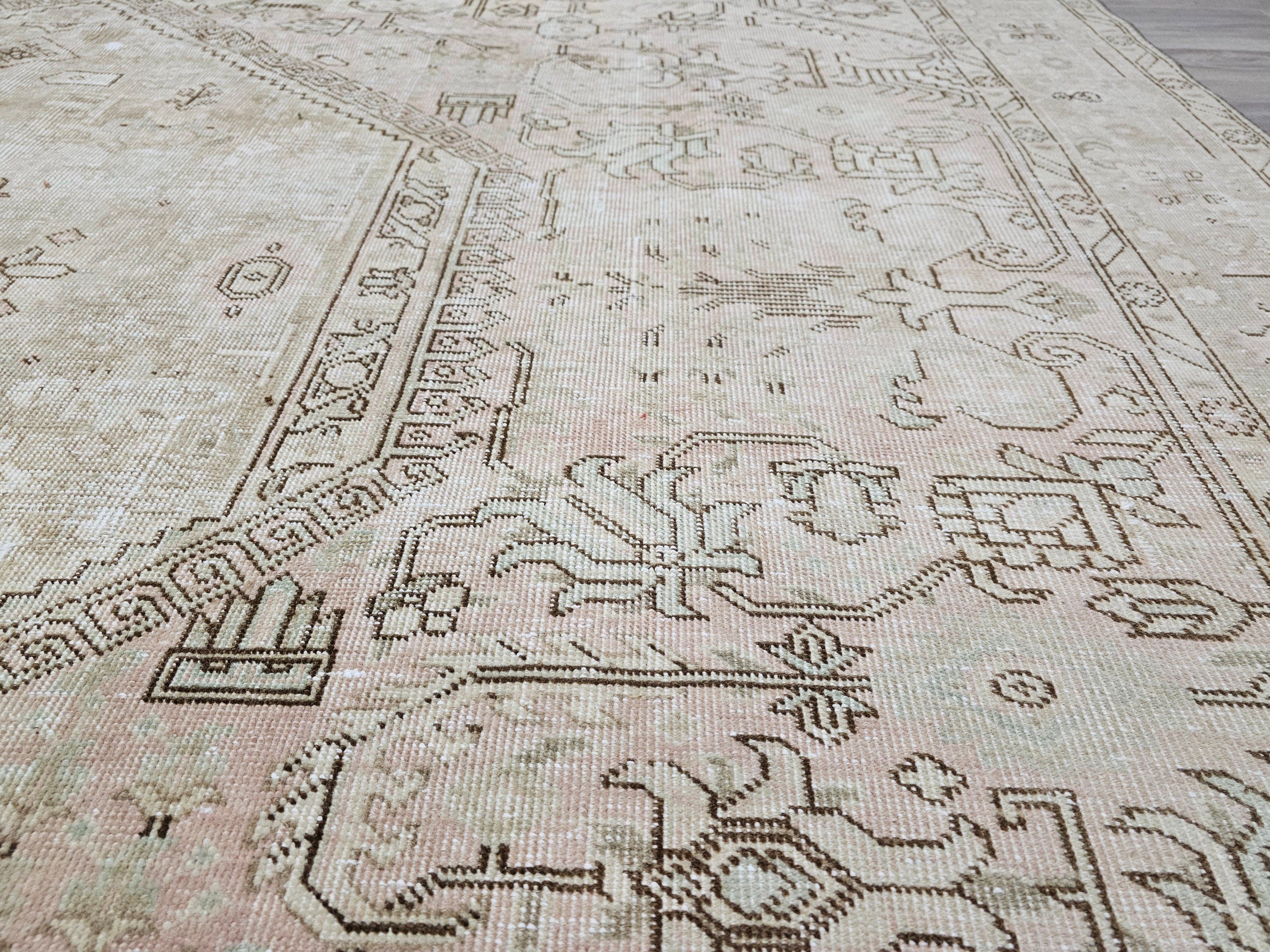 10x12 Vintage Hand-Knotted Turkish Rug: Neutral Persian Design