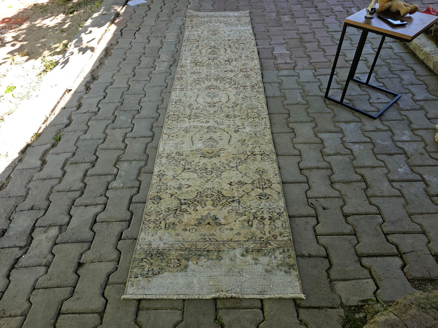 2x10 Narrow Vintage Turkish Oushak Runner Rug for aisle and hallway