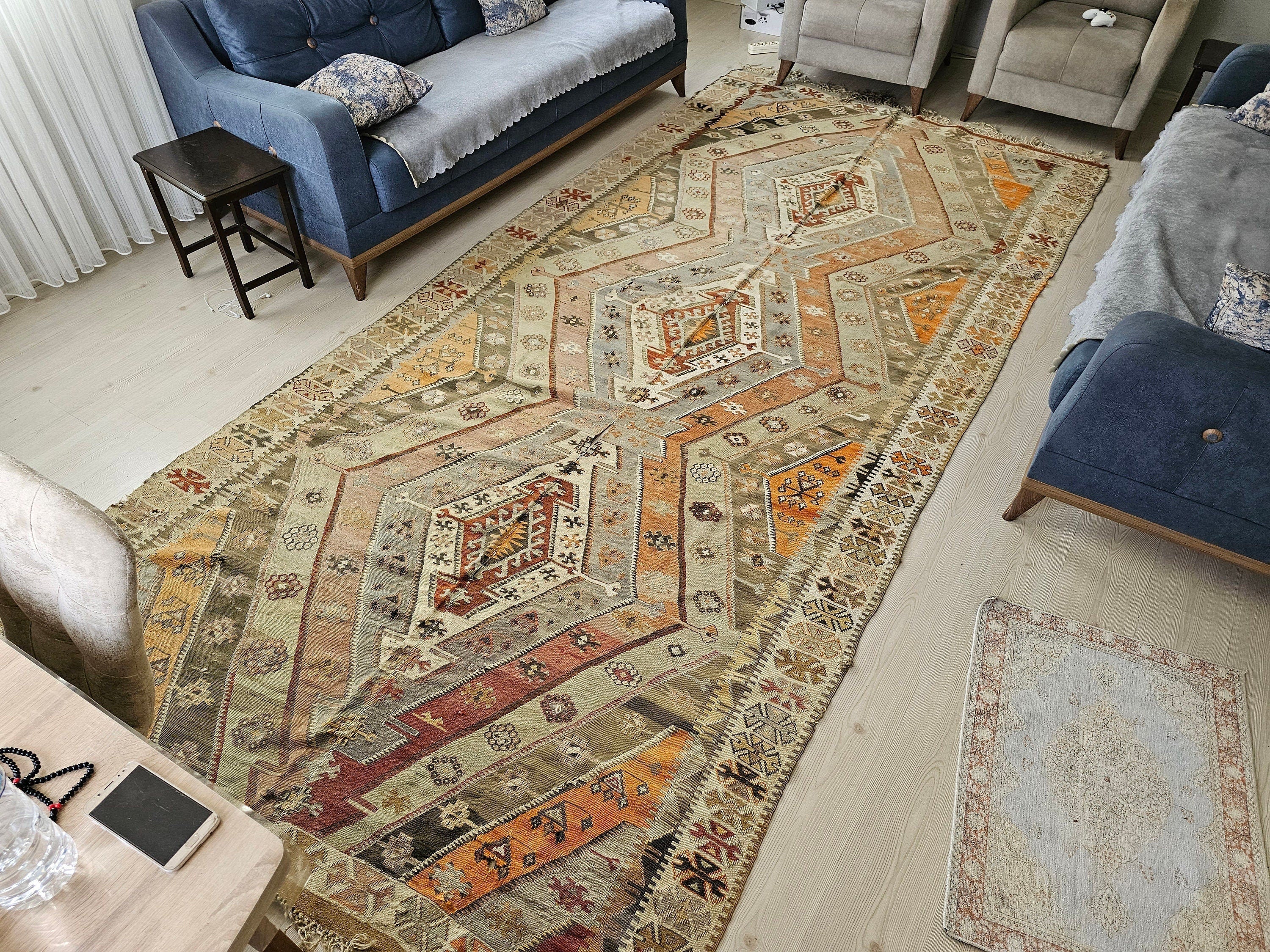 Vintage Turkish Kilim Rug: Handwoven Wool Tribal Area Rug (6.25x13.40 feet)