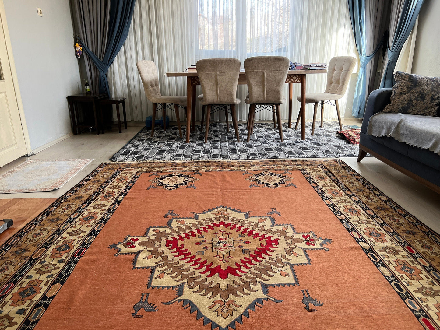 Vintage Cecim Soumak Rug: 7x10 Hand Knotted Wool Kilim