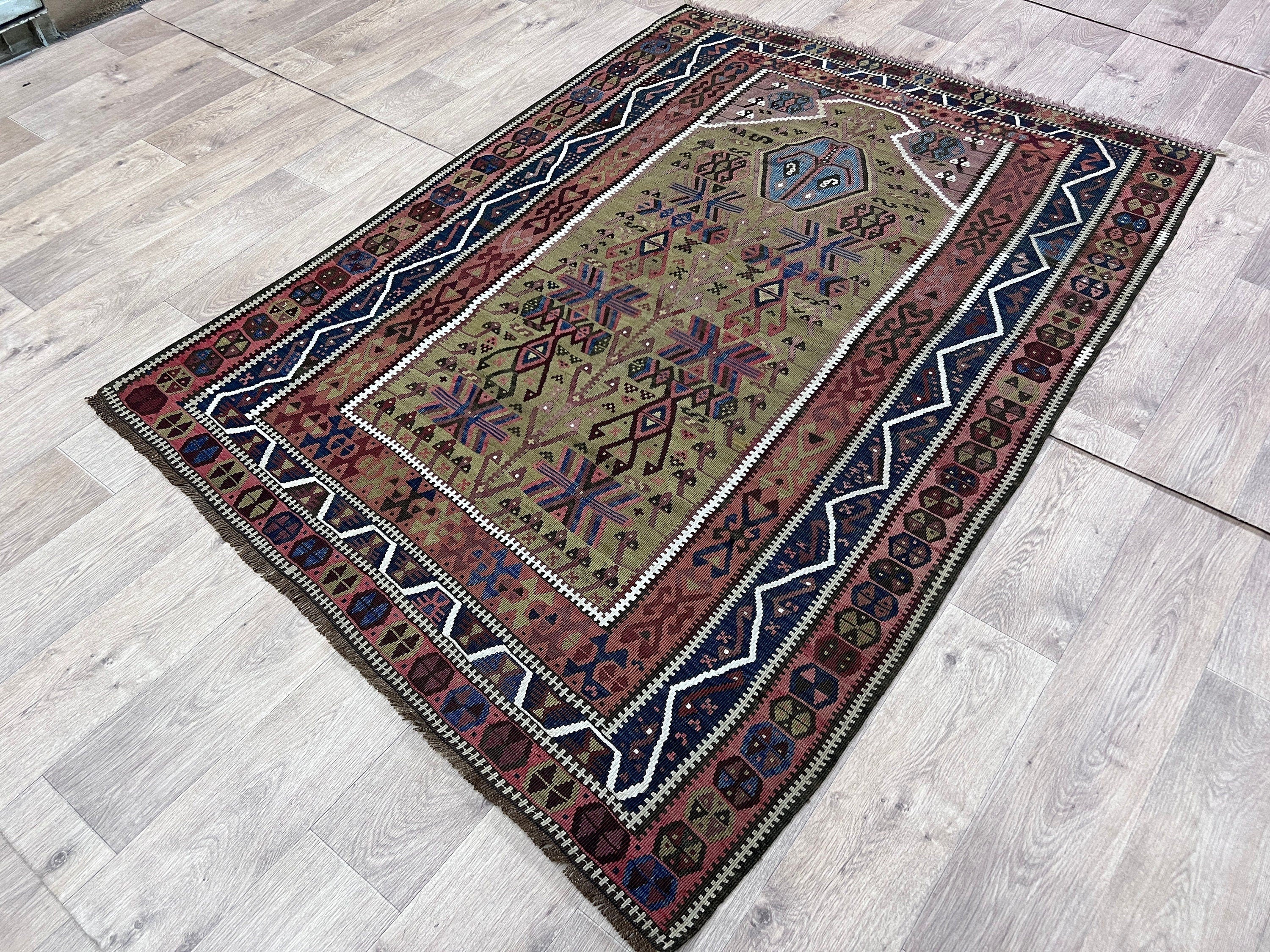 Handmade Erzurum Kilim Rug: Vintage Turkish Wool Carpet