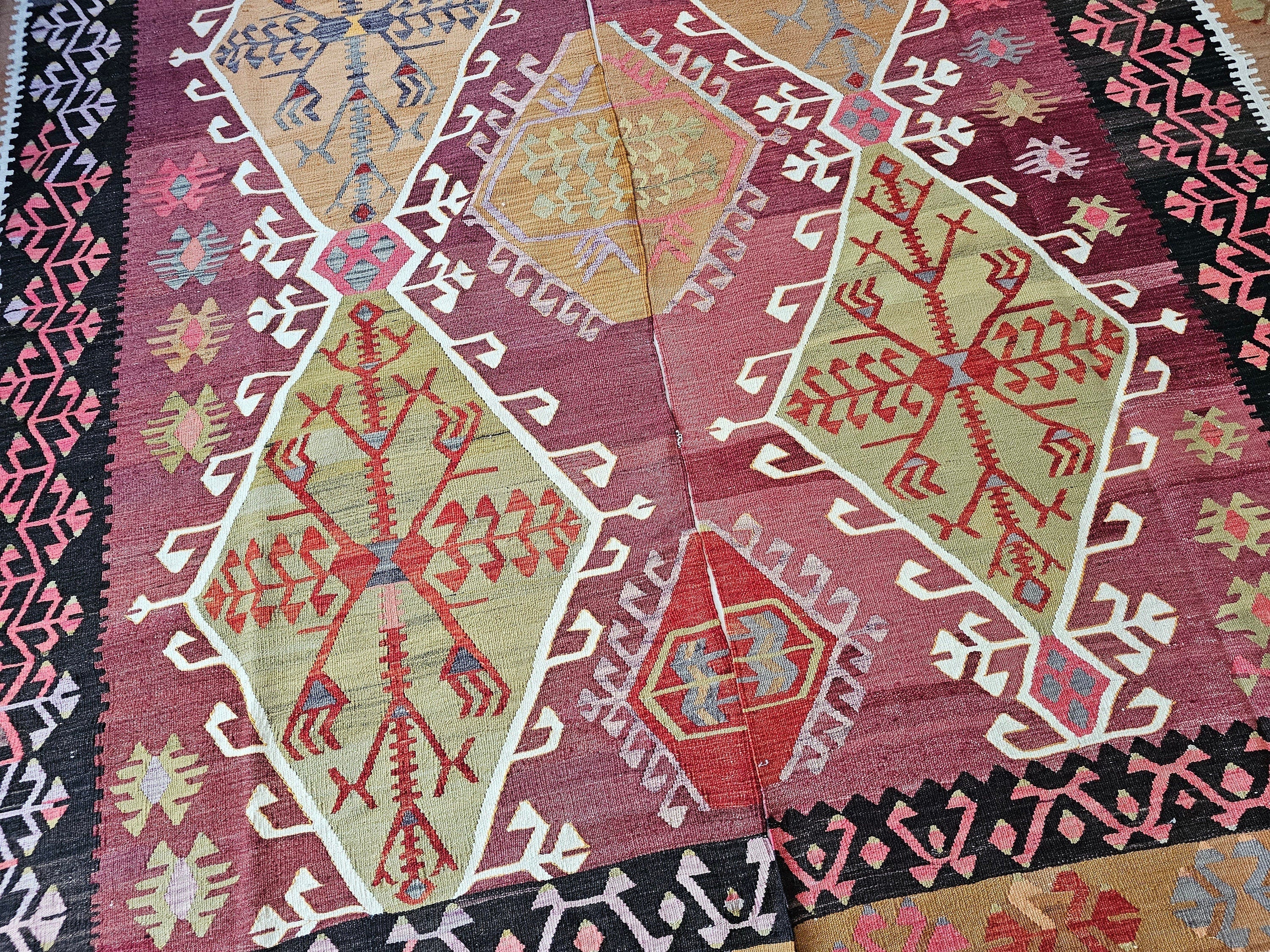 Large Vintage Kilim Rug: Hand-Knotted Wool, 8.25x11.65 ft