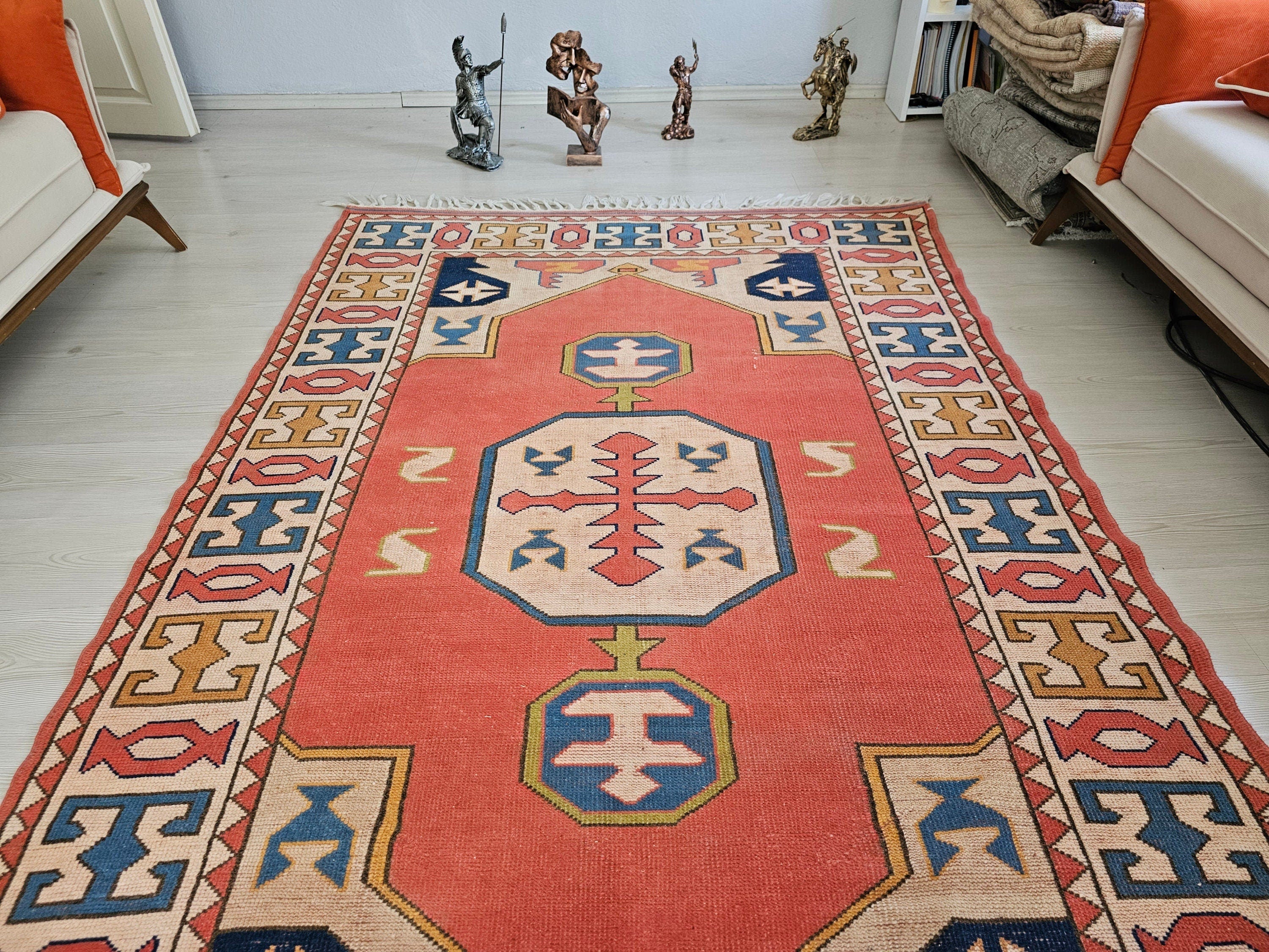 Handmade Wool Oushak Rug: 5x7.5 ft. Antique Turkish Area Rug