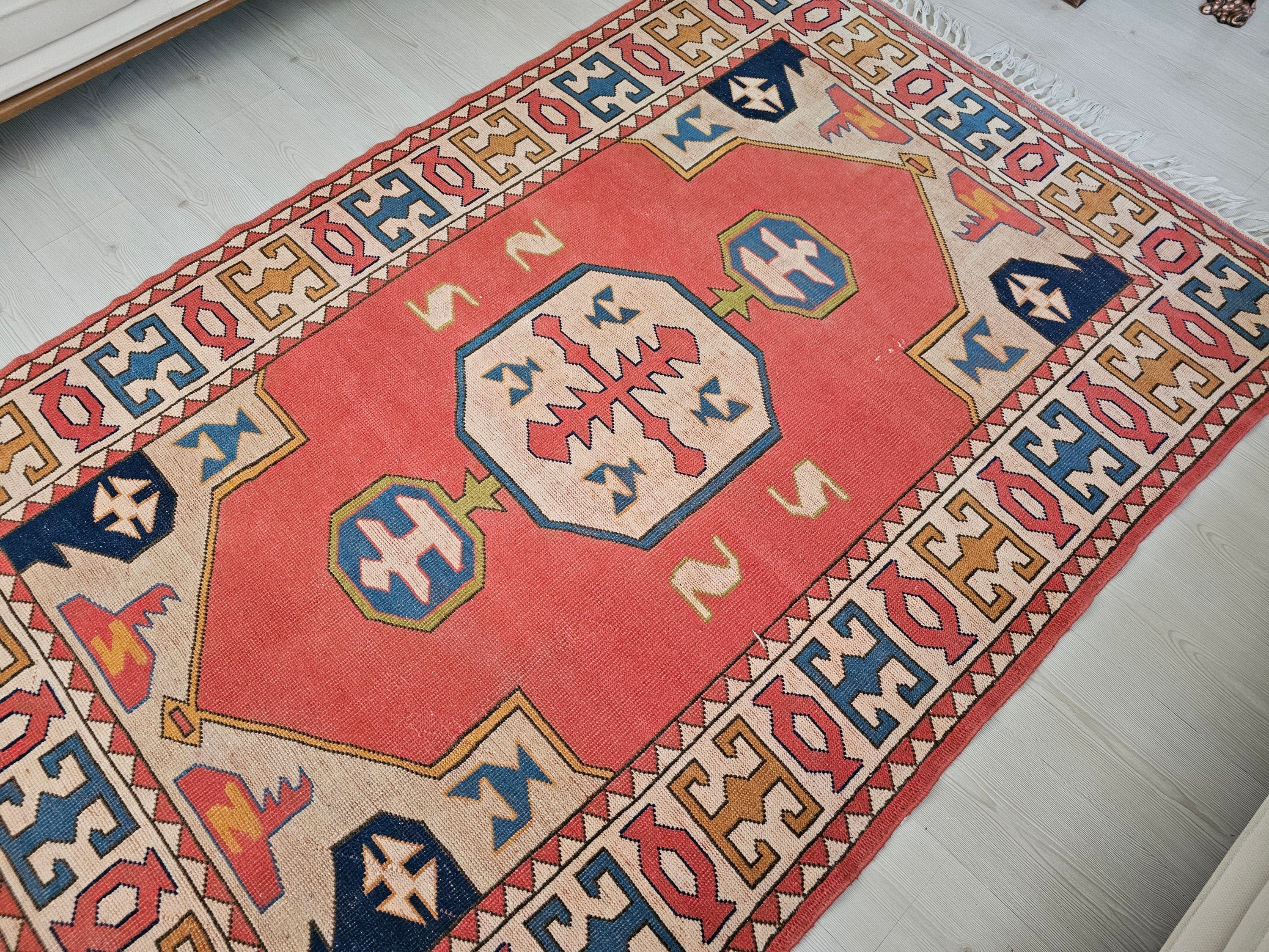 Handmade Wool Oushak Rug: 5x7.5 ft. Antique Turkish Area Rug