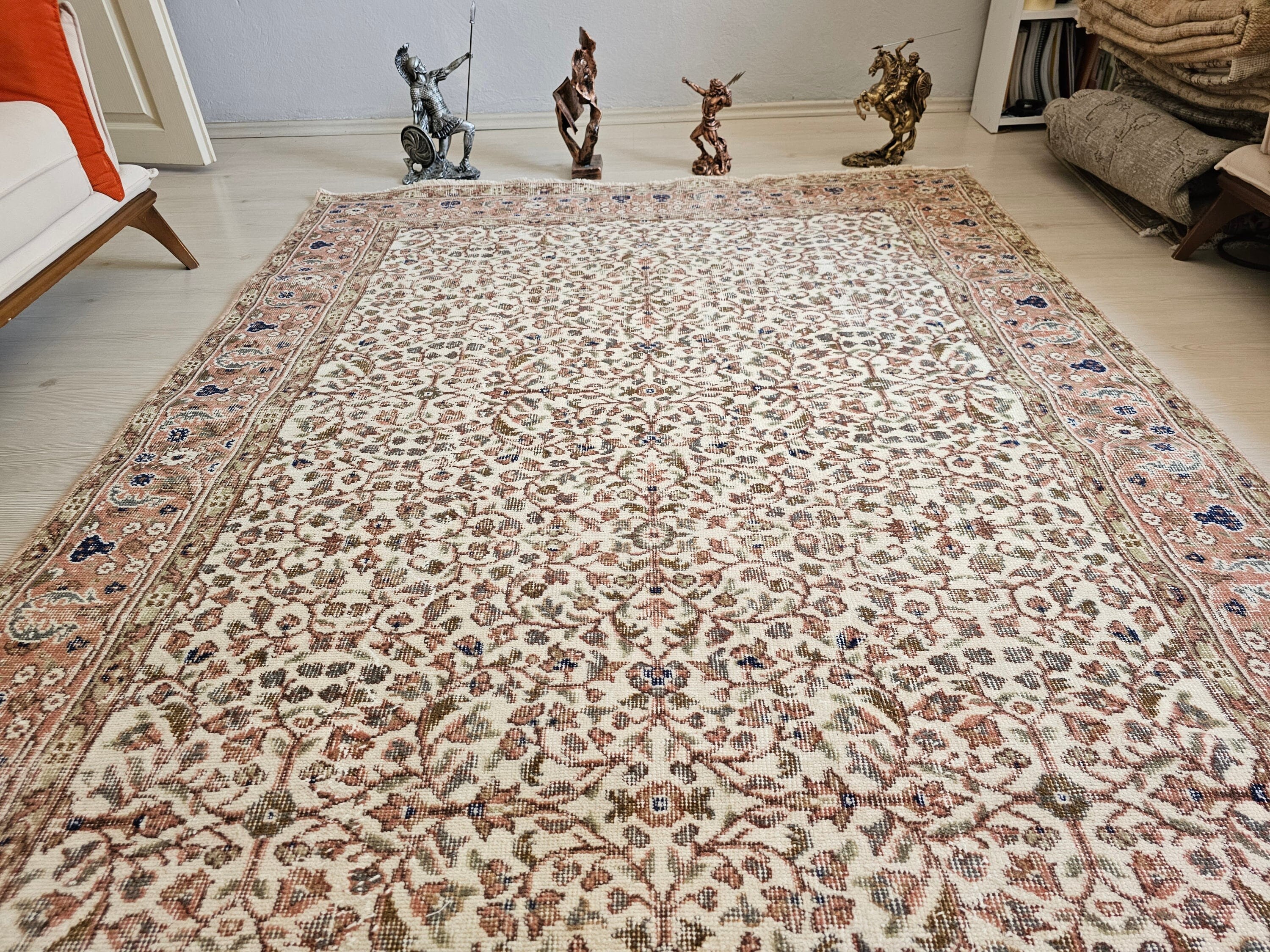 Hand Knotted Turkish Wool Rug: 6x9 Vintage Bohemian Oushak Carpet