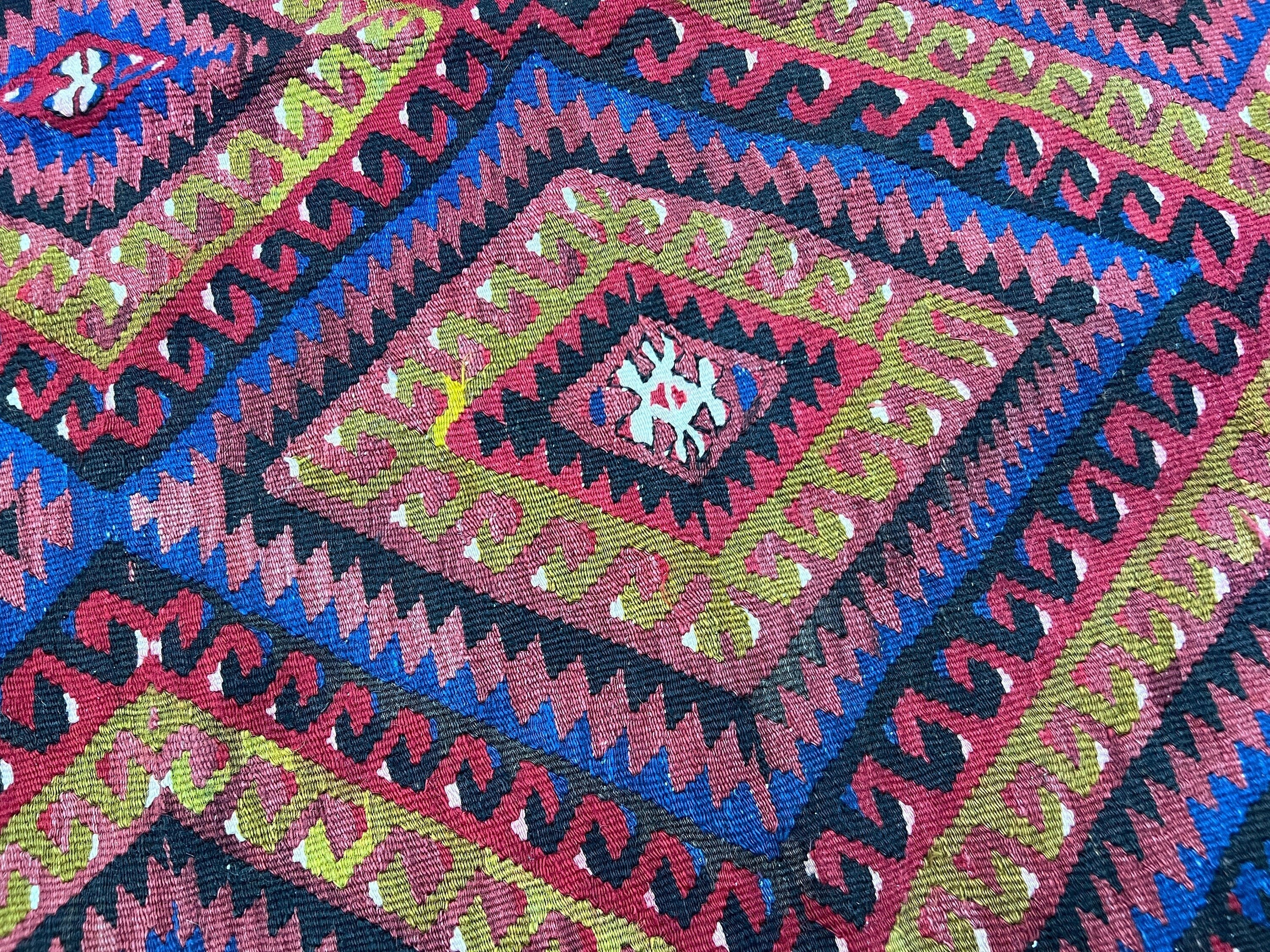 Vintage Turkish Kilim Rug: 6x9 Blue Geometric Wool Rug