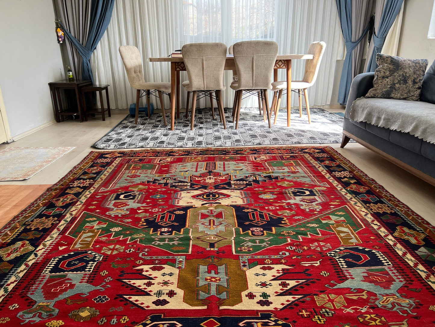 7x10 ft Antique Soumak Rug: Hand-Knotted Tribal Wool Rug