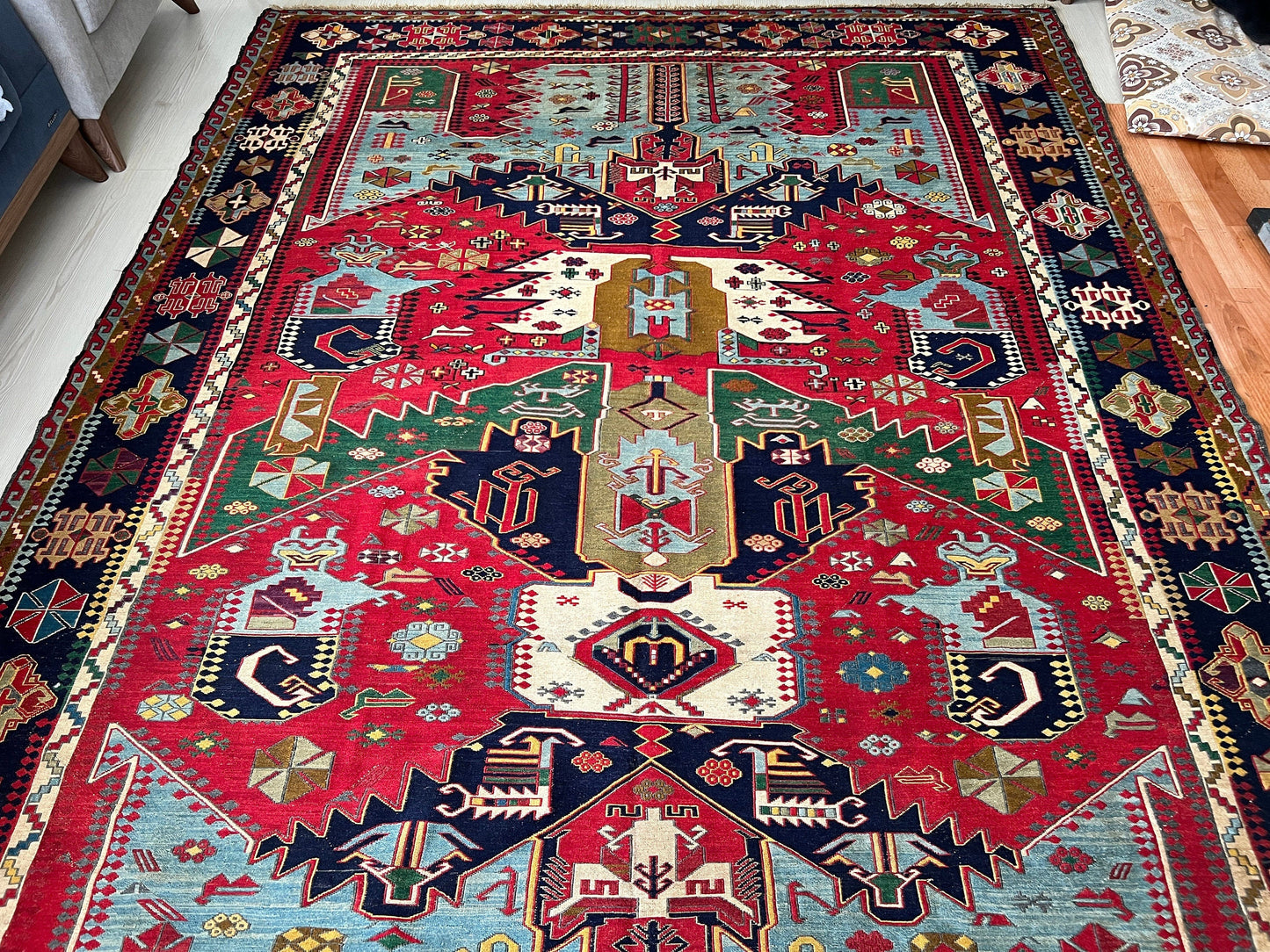 7x10 ft Antique Soumak Rug: Hand-Knotted Tribal Wool Rug