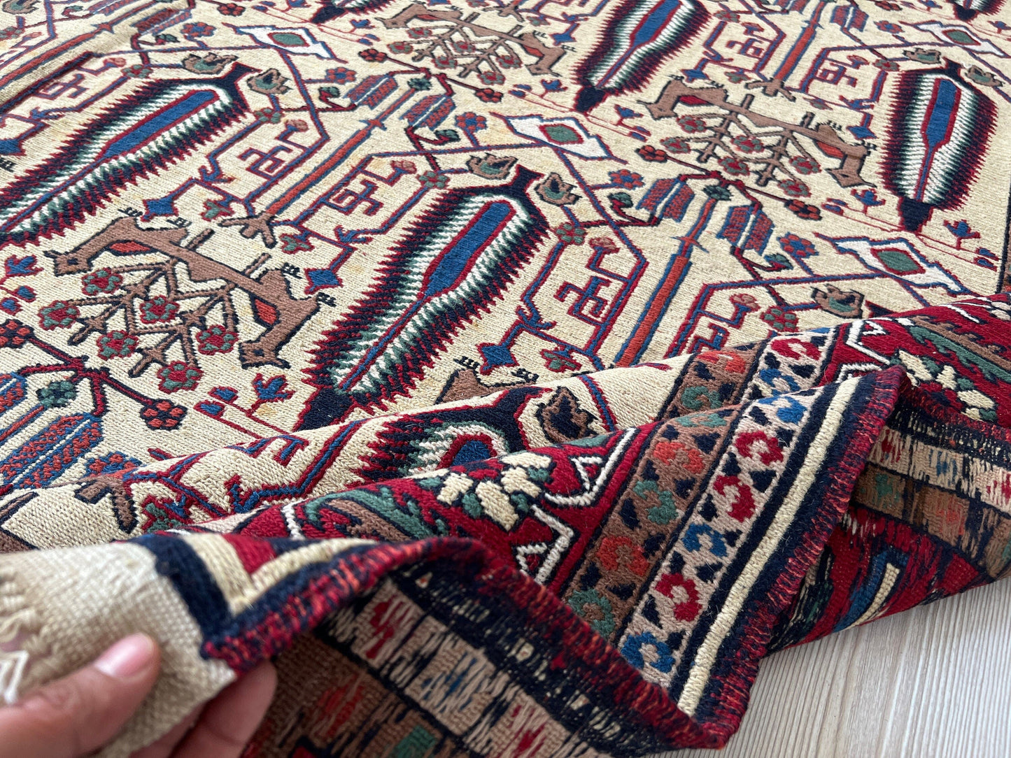 Vintage Cecim Soumak Rug: 7x9 Hand-Knotted Wool Tribal Rug