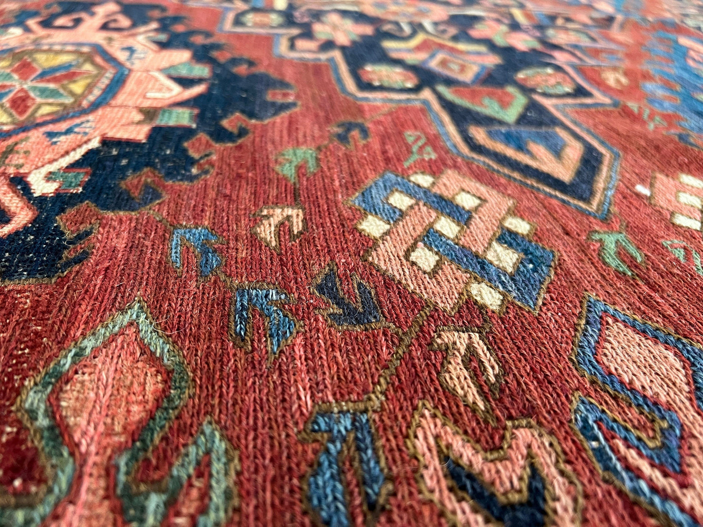 Antique Caucasian Soumak Rug: Hand-Knotted Wool, Tribal Design (5x6.35 ft)