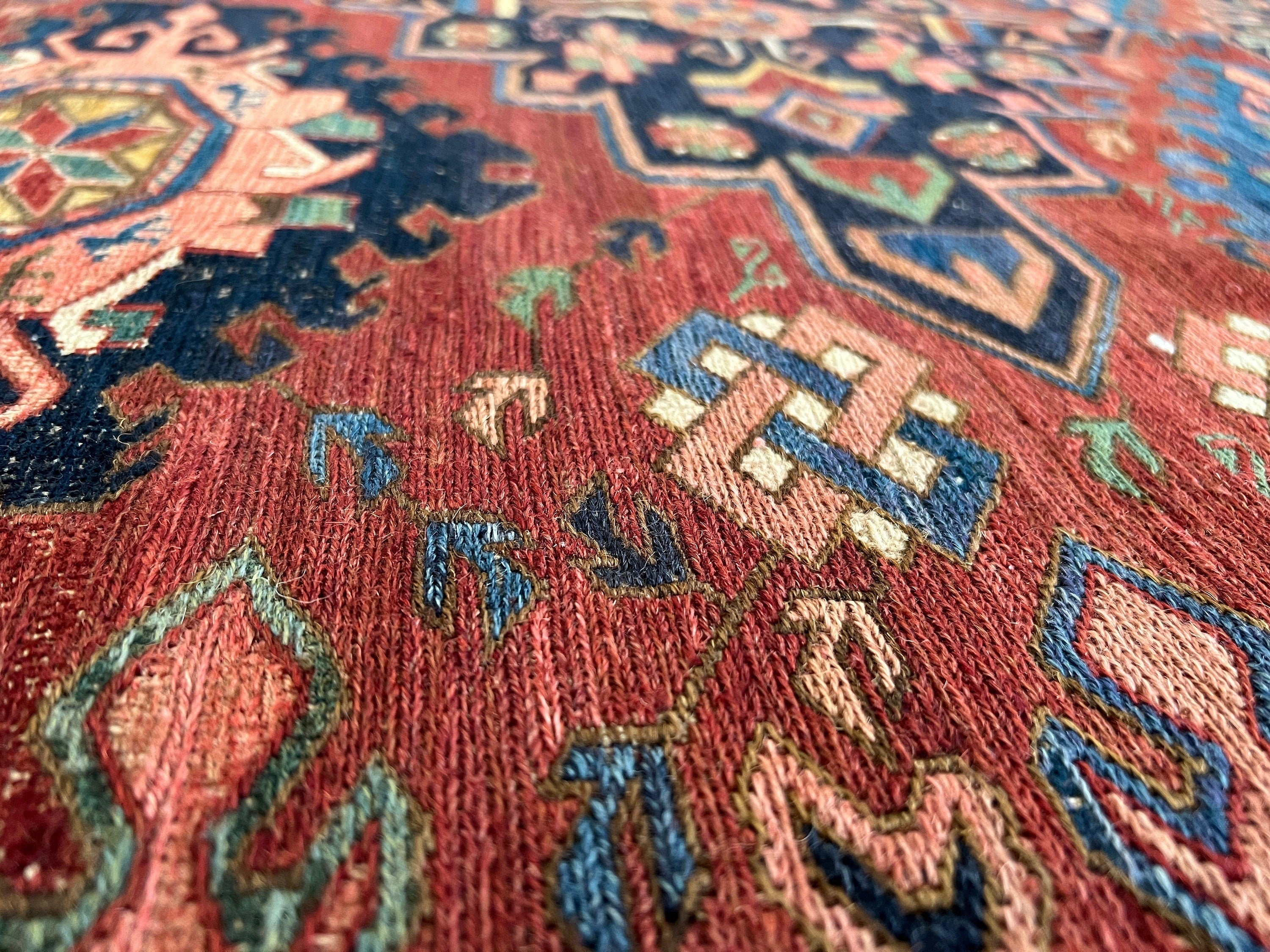 Antique Caucasian Soumak Rug: Hand-Knotted Wool, Tribal Design (5x6.35 ft)