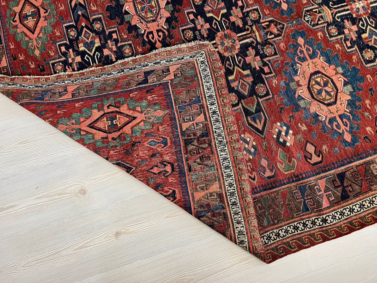 Antique Caucasian Soumak Rug: Hand-Knotted Wool, Tribal Design (5x6.35 ft)