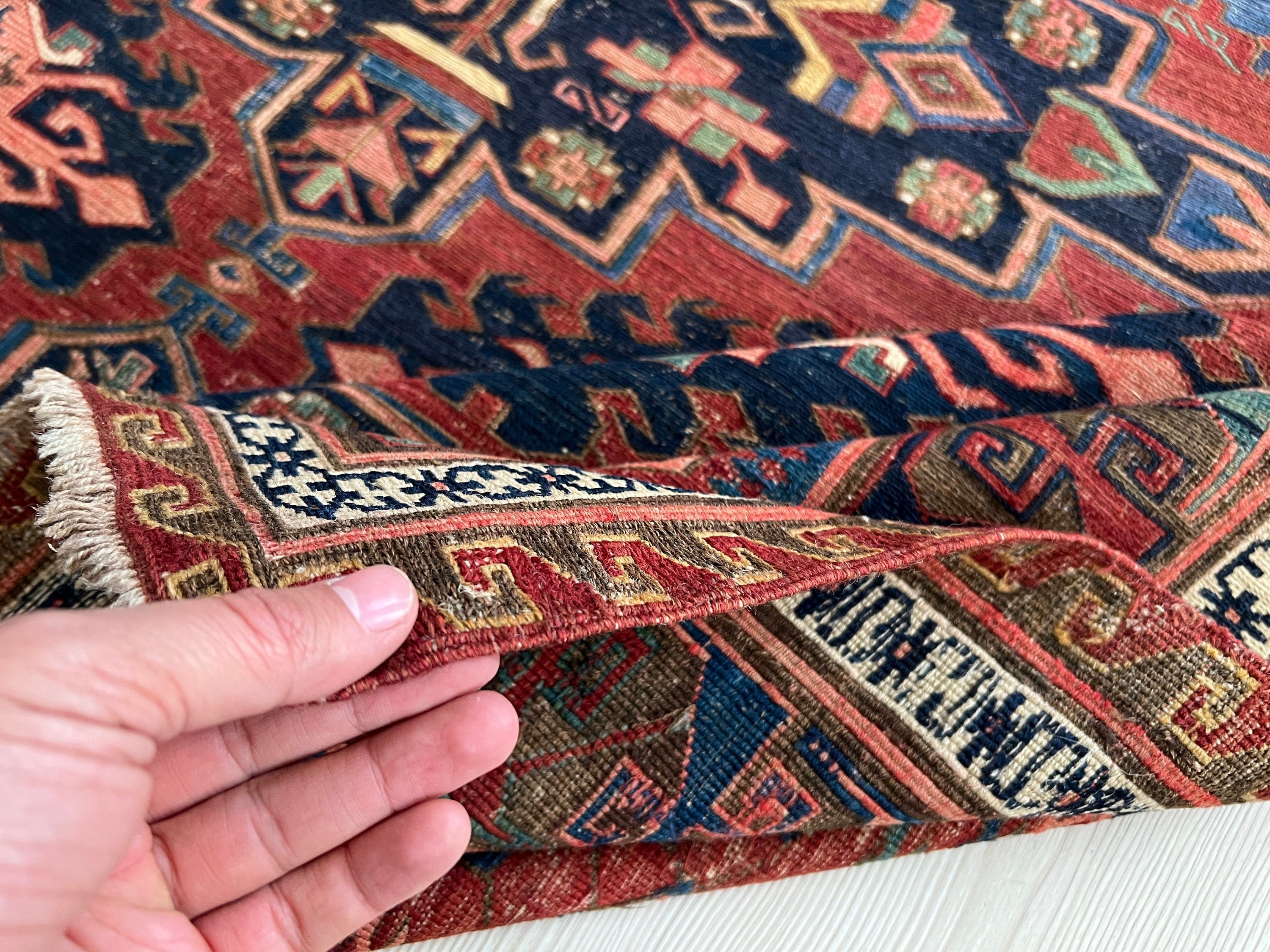 Antique Caucasian Soumak Rug: Hand-Knotted Wool, Tribal Design (5x6.35 ft)