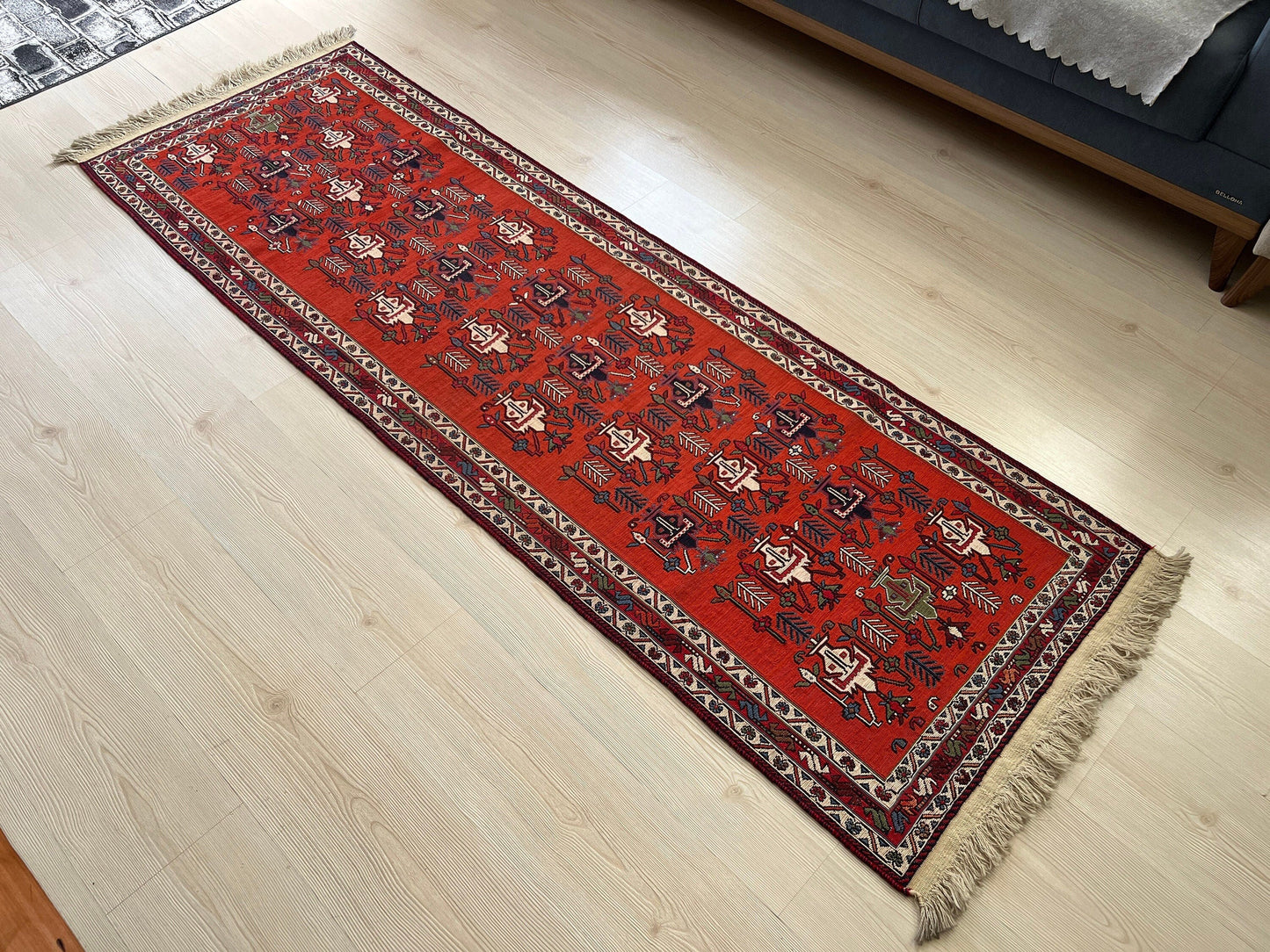 Antique Avşar Soumak Rug Runner: 3x9 Vintage Wool Hallway Rug