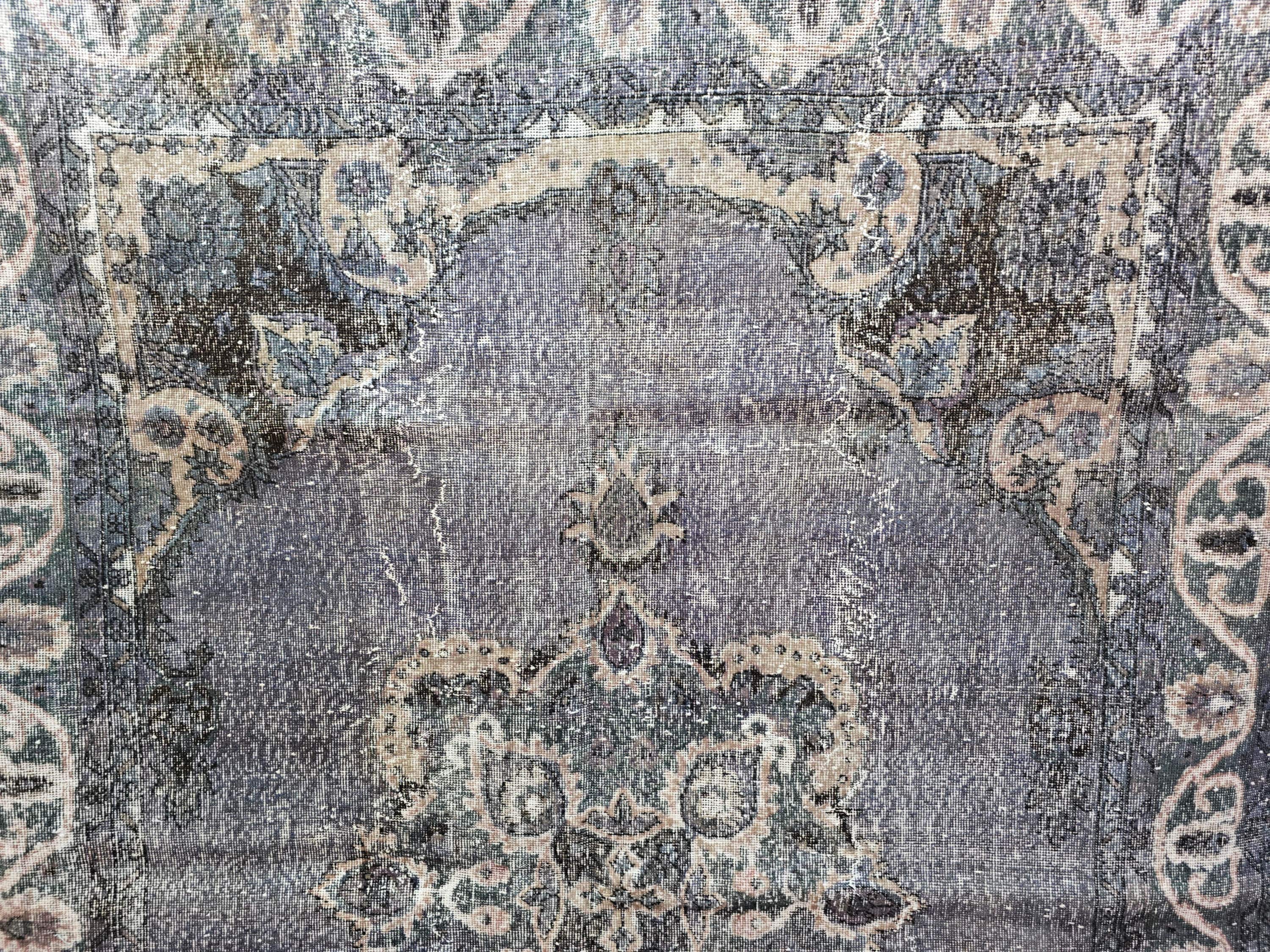 Vintage Navy Blue Turkish Oushak Rug (7x9.5 ft) Wool Area Rug