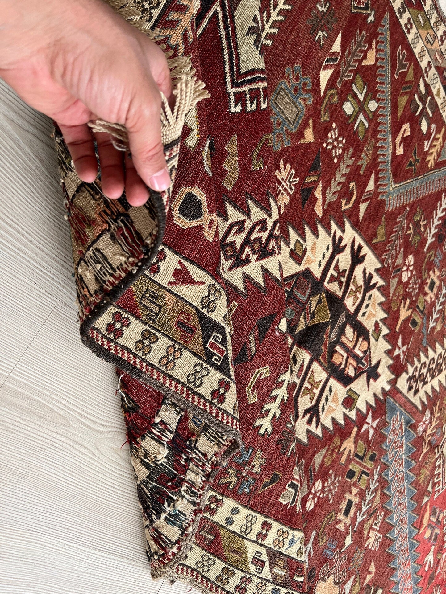 Handmade Cecim Soumak Rug: 4x6 Vintage Anatolian Ethnic Rug