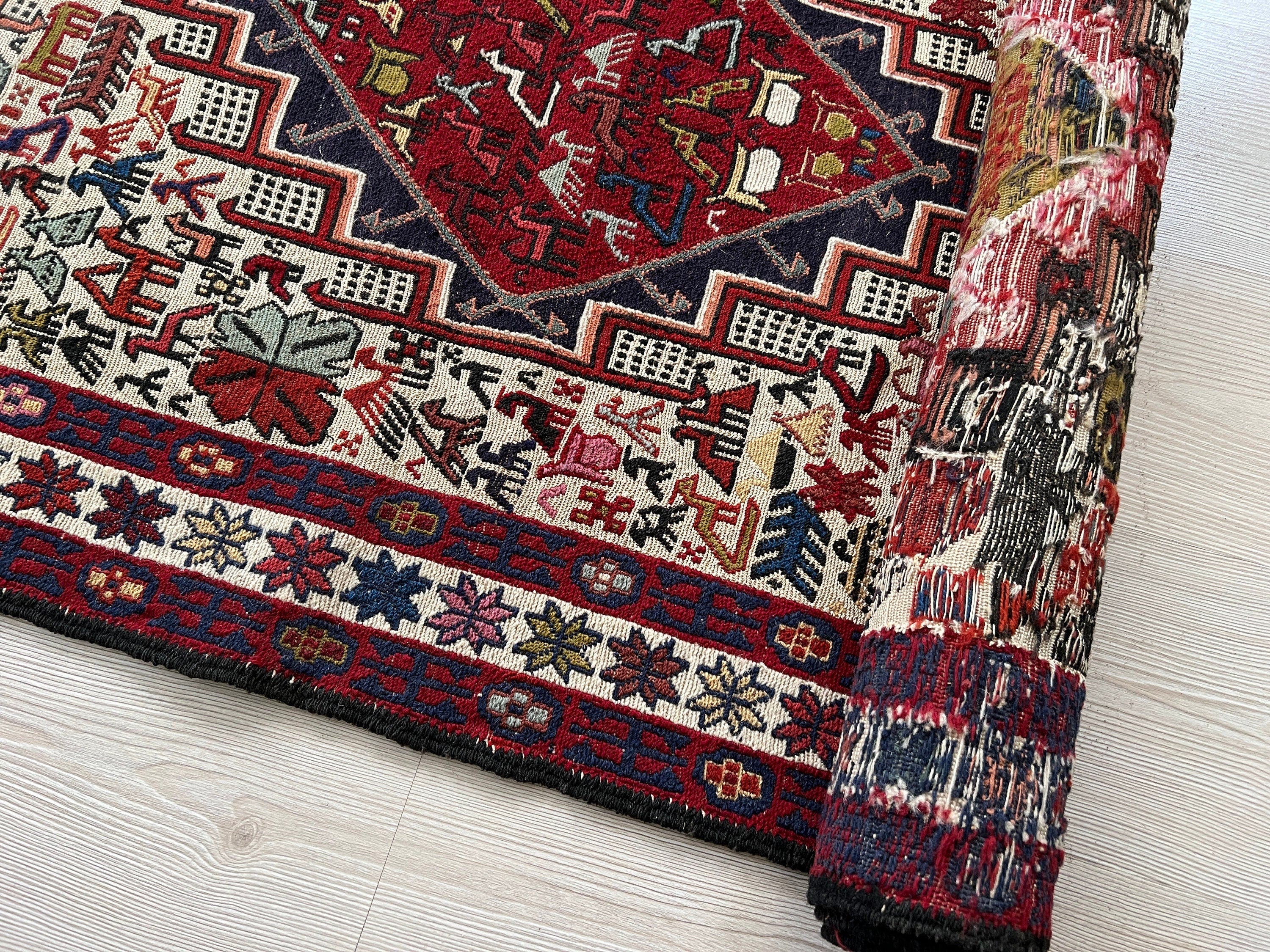 Antique Soumak Wool Runner Rug: 3x10 Tribal Hallway Decor