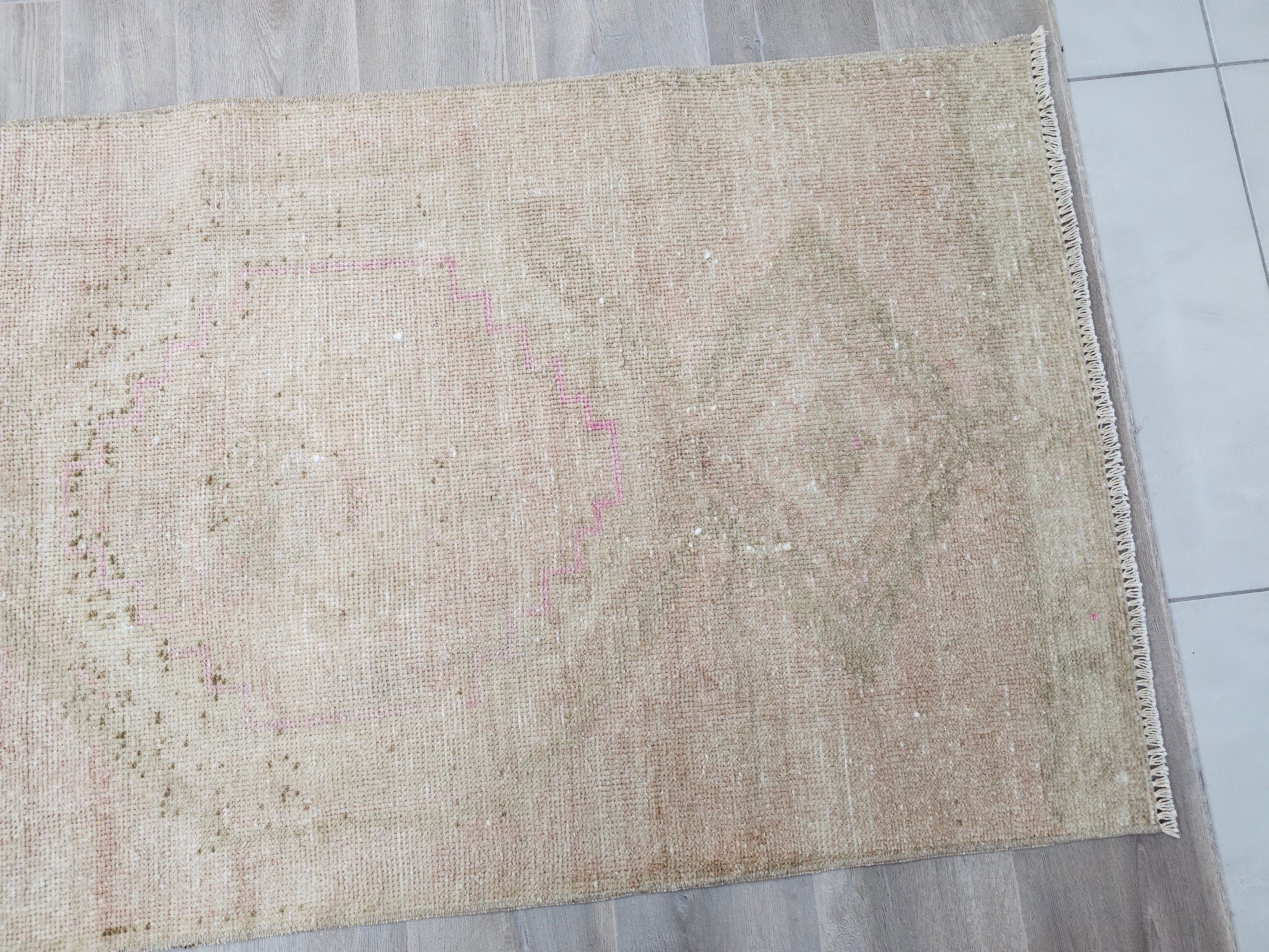 Vintage Turkish Oushak Runner Rug: 3x14 Long Neutral Wool Hallway Rug