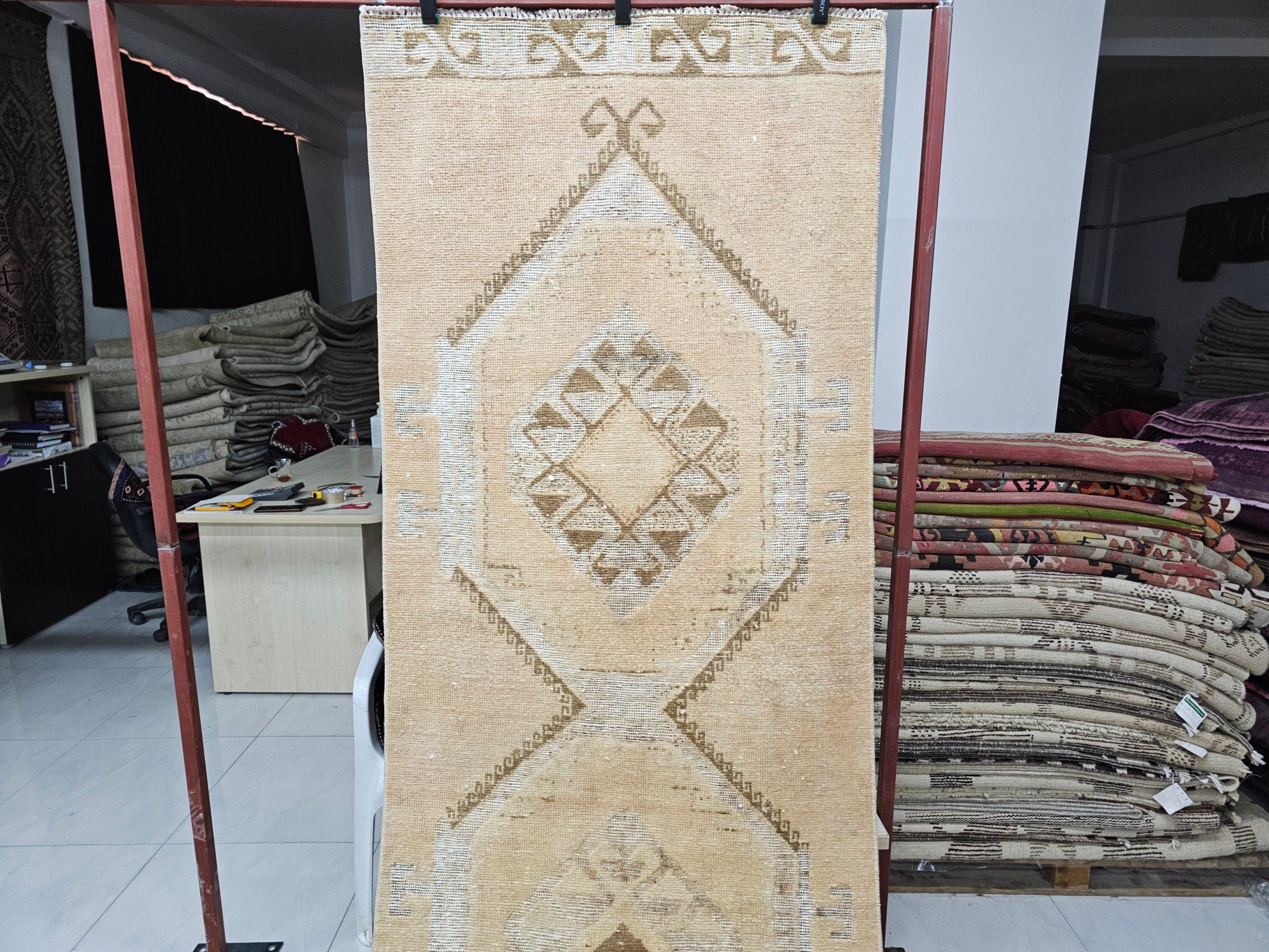 Neutral Oushak Runner: Hand Knotted Wool Turkish Rug (3x14)
